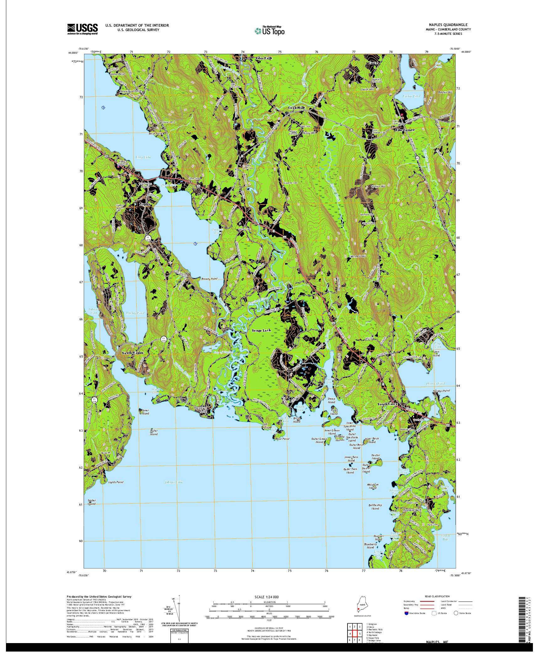 USGS US TOPO 7.5-MINUTE MAP FOR NAPLES, ME 2021