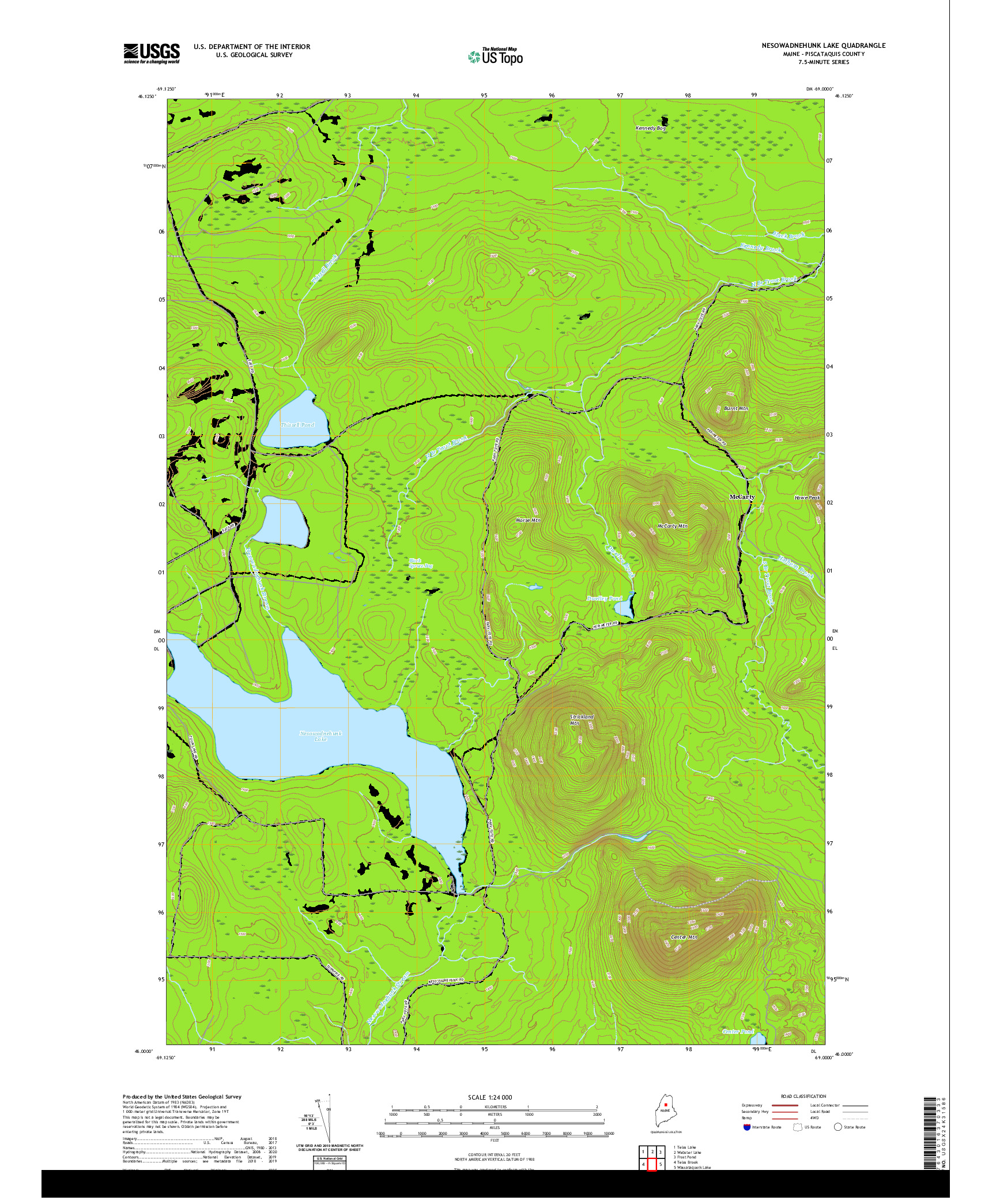 USGS US TOPO 7.5-MINUTE MAP FOR NESOWADNEHUNK LAKE, ME 2021