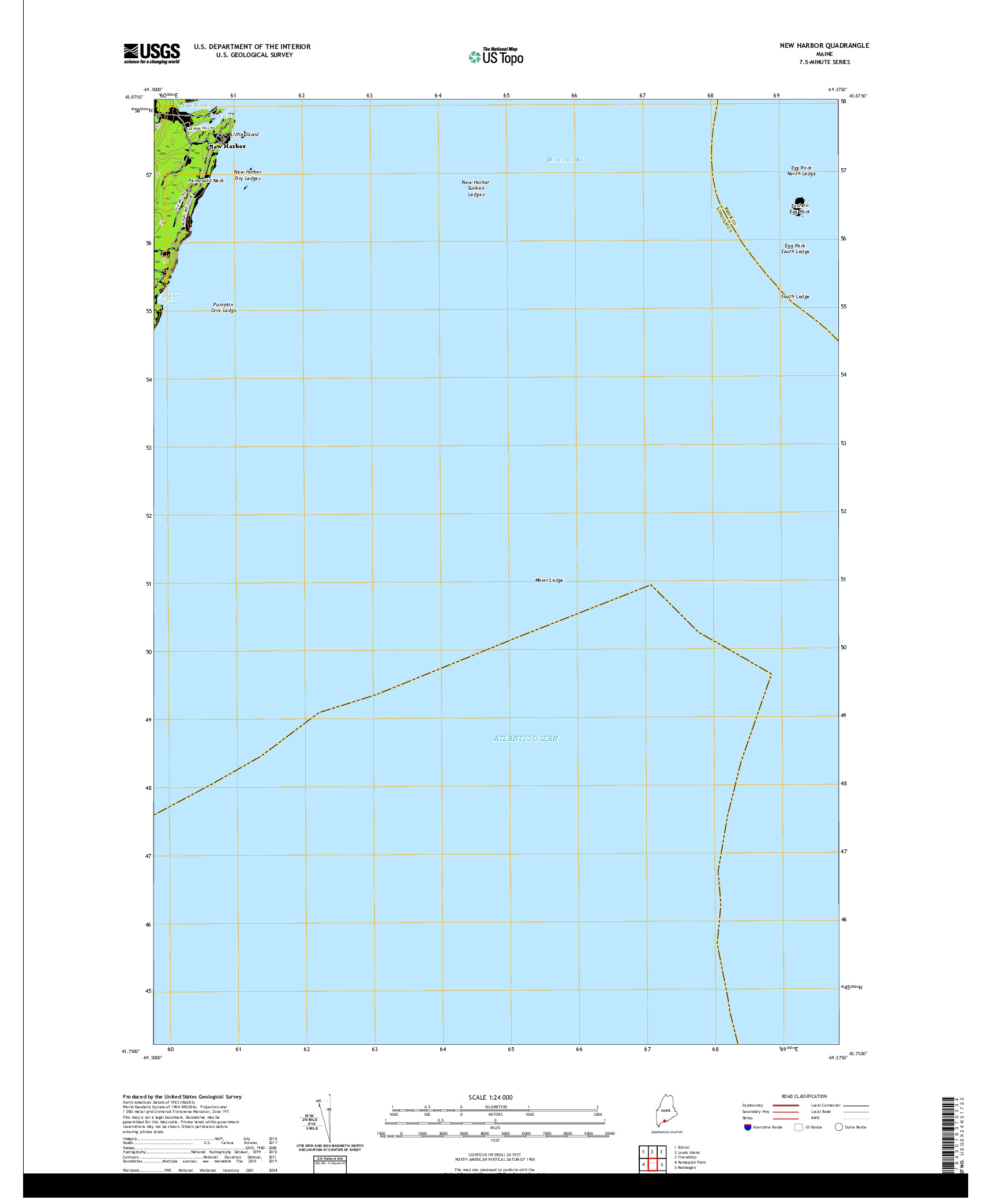 USGS US TOPO 7.5-MINUTE MAP FOR NEW HARBOR, ME 2021