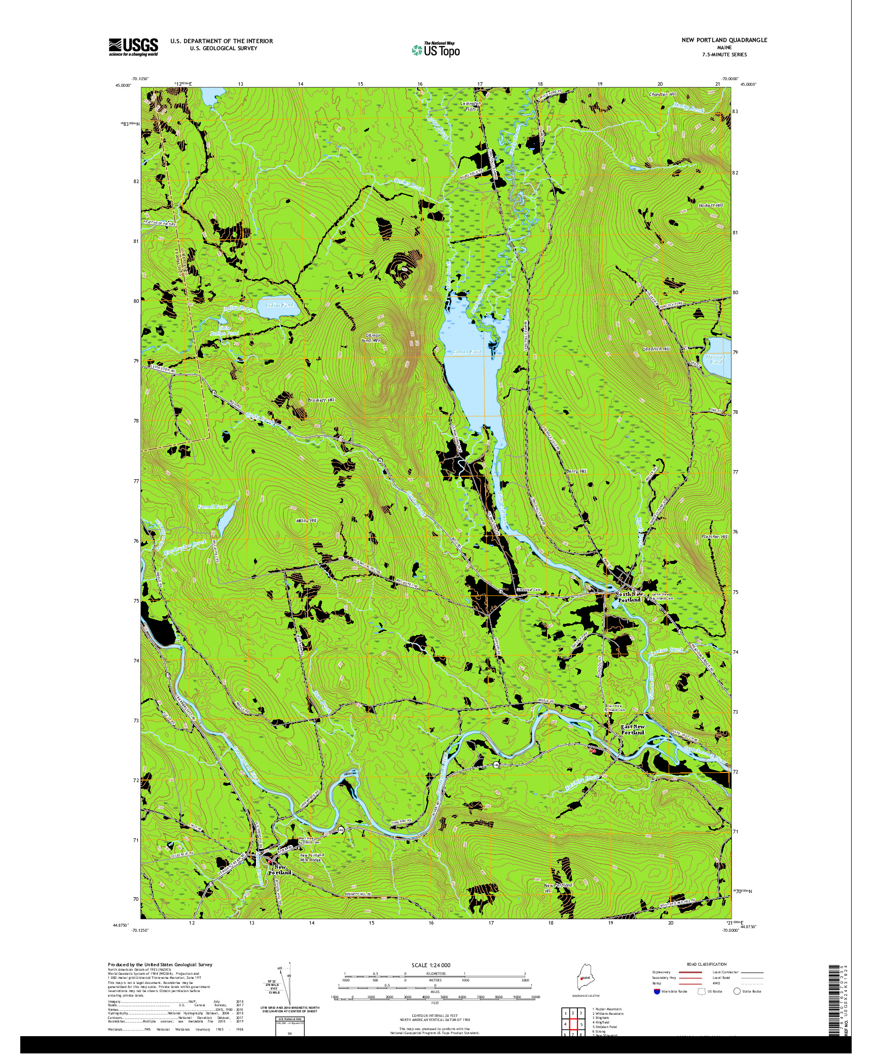 USGS US TOPO 7.5-MINUTE MAP FOR NEW PORTLAND, ME 2021