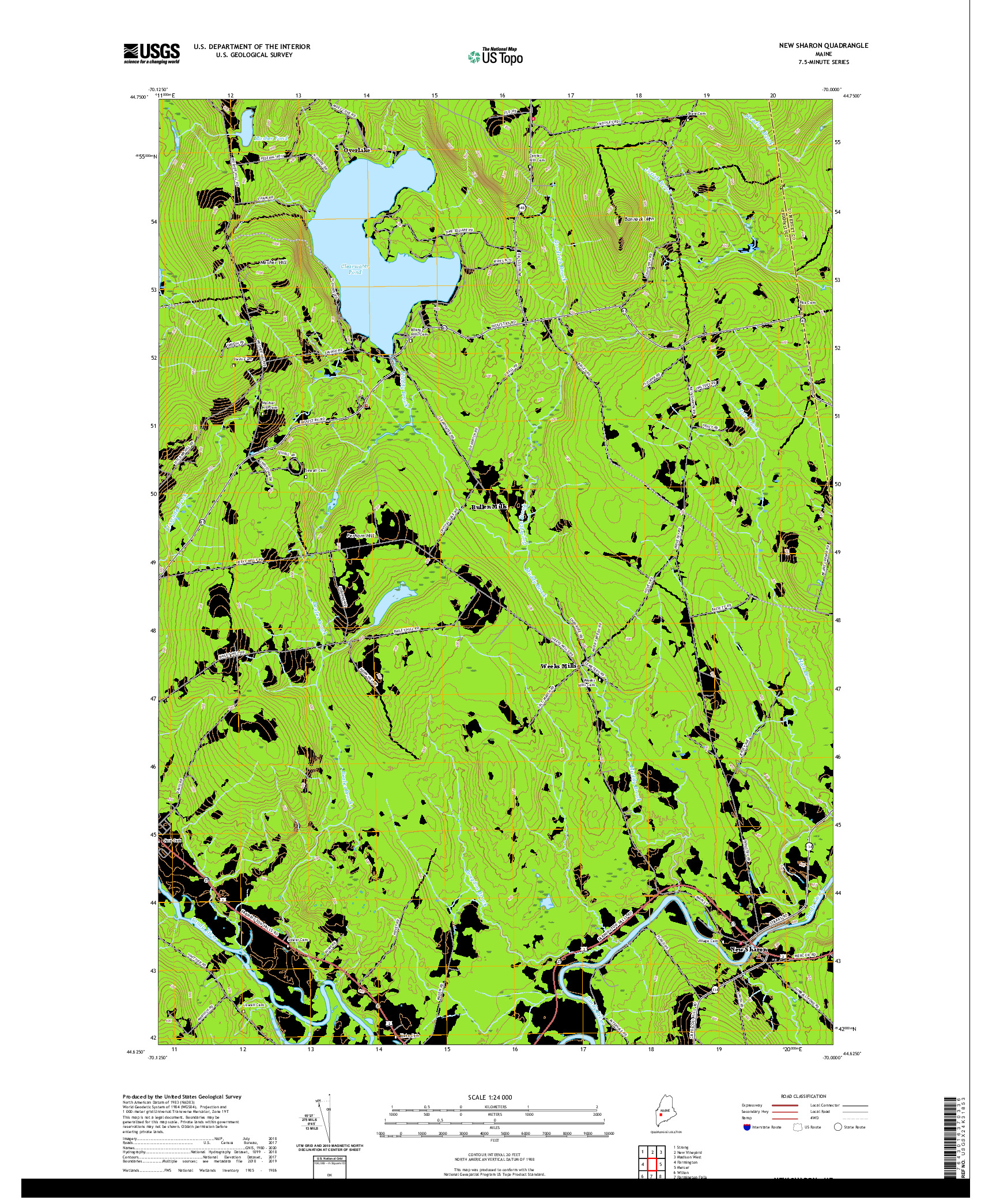 USGS US TOPO 7.5-MINUTE MAP FOR NEW SHARON, ME 2021