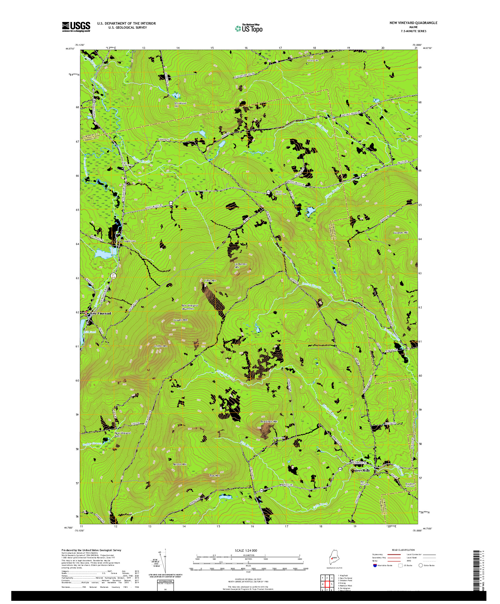 USGS US TOPO 7.5-MINUTE MAP FOR NEW VINEYARD, ME 2021