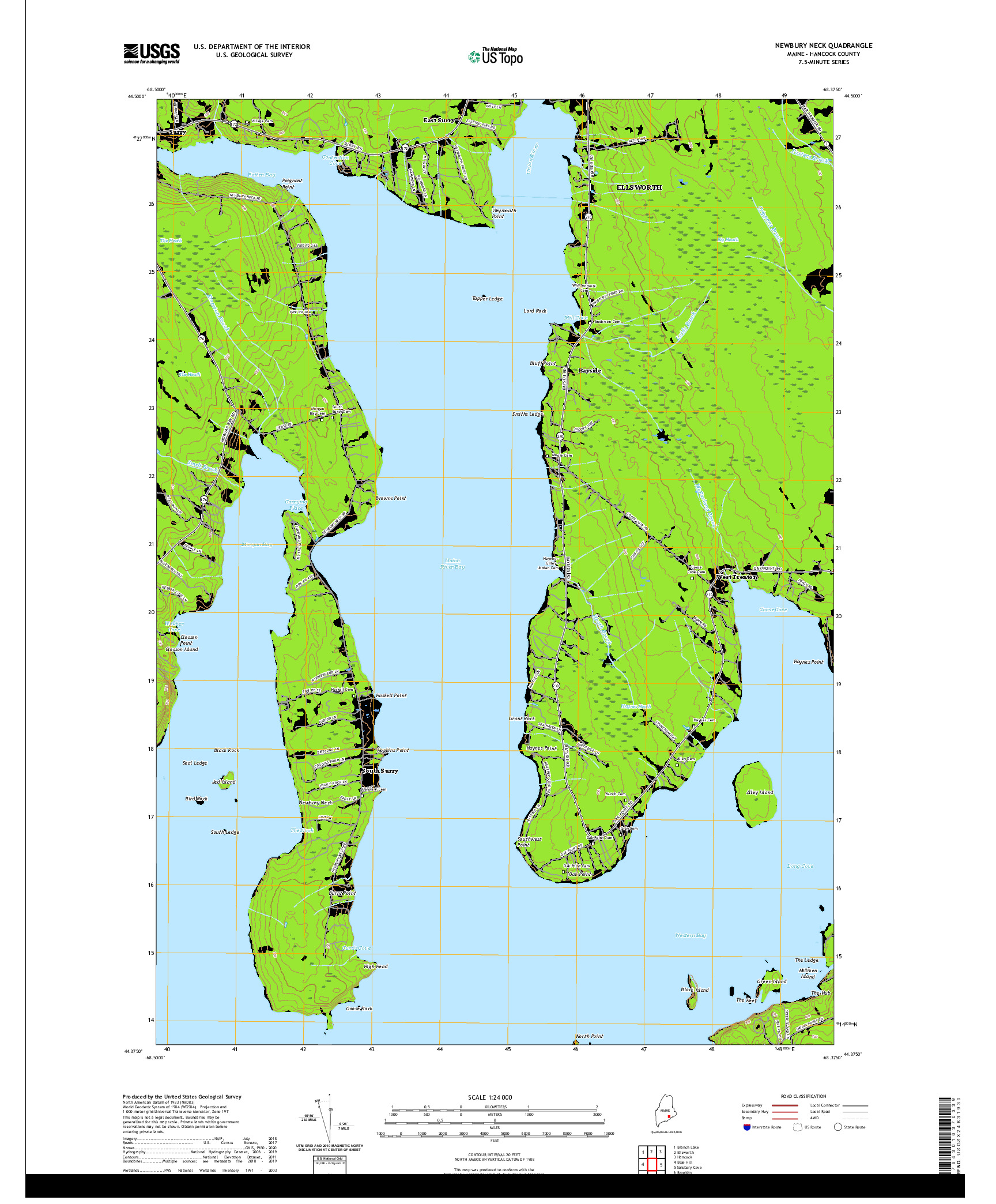 USGS US TOPO 7.5-MINUTE MAP FOR NEWBURY NECK, ME 2021