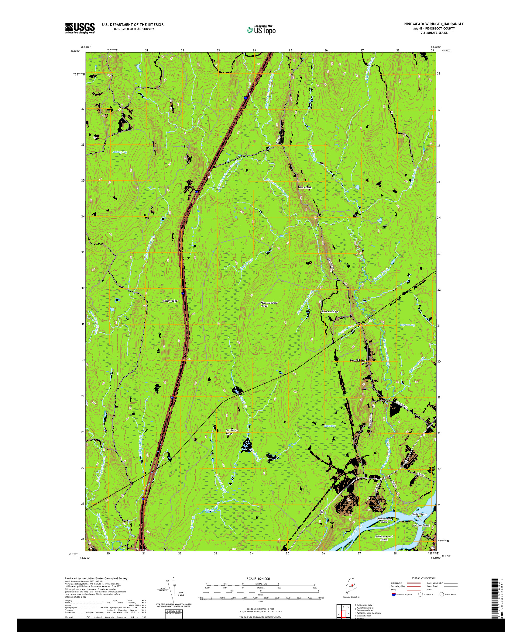 USGS US TOPO 7.5-MINUTE MAP FOR NINE MEADOW RIDGE, ME 2021