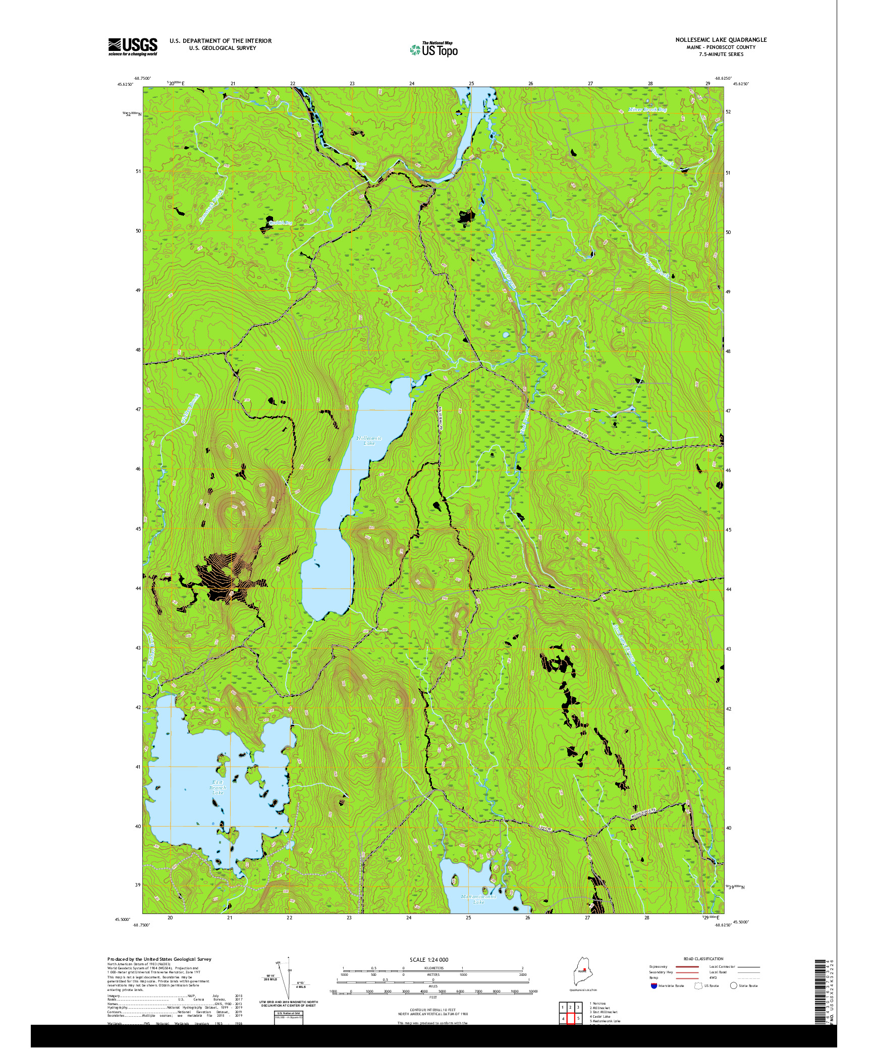 USGS US TOPO 7.5-MINUTE MAP FOR NOLLESEMIC LAKE, ME 2021