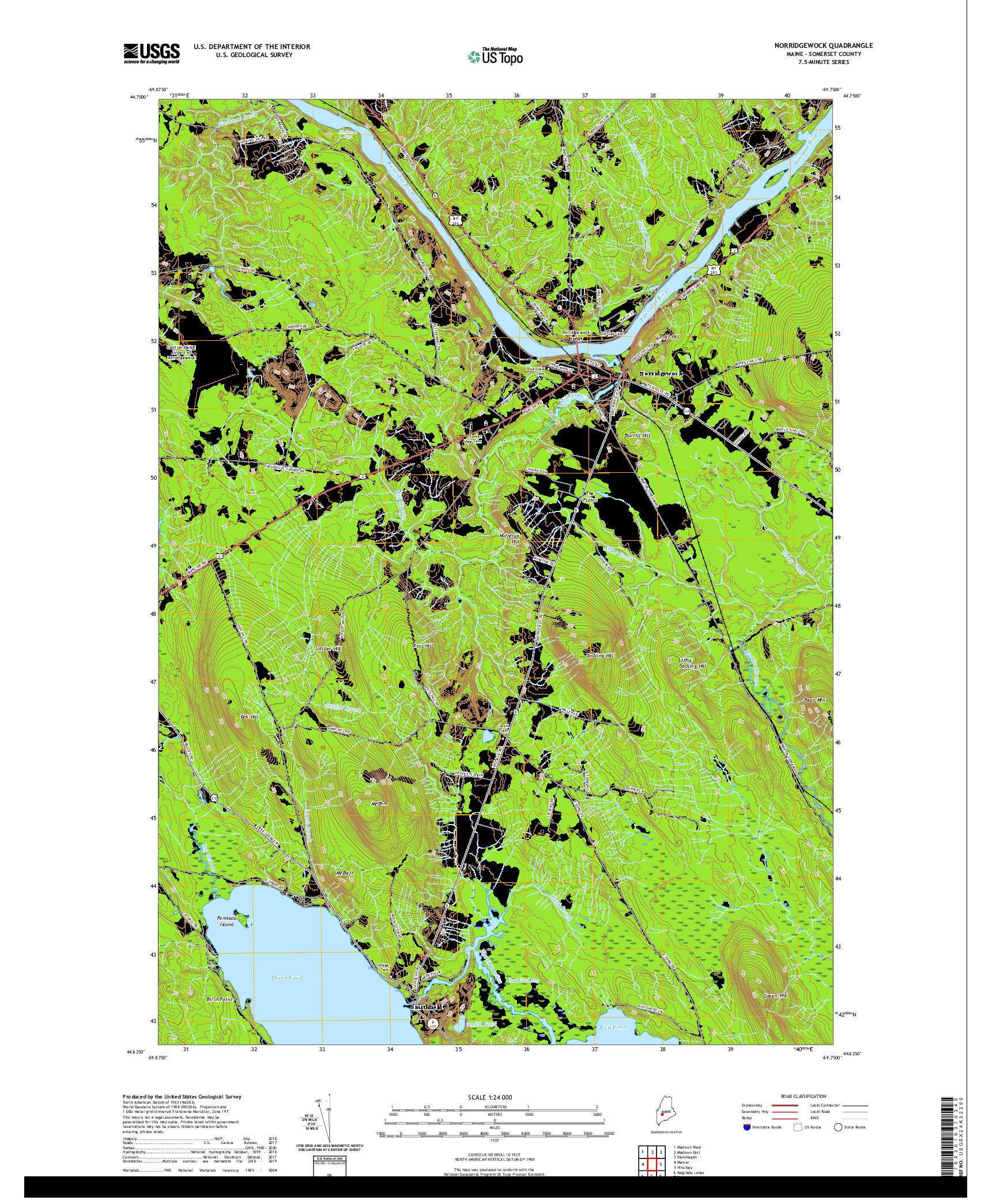 USGS US TOPO 7.5-MINUTE MAP FOR NORRIDGEWOCK, ME 2021