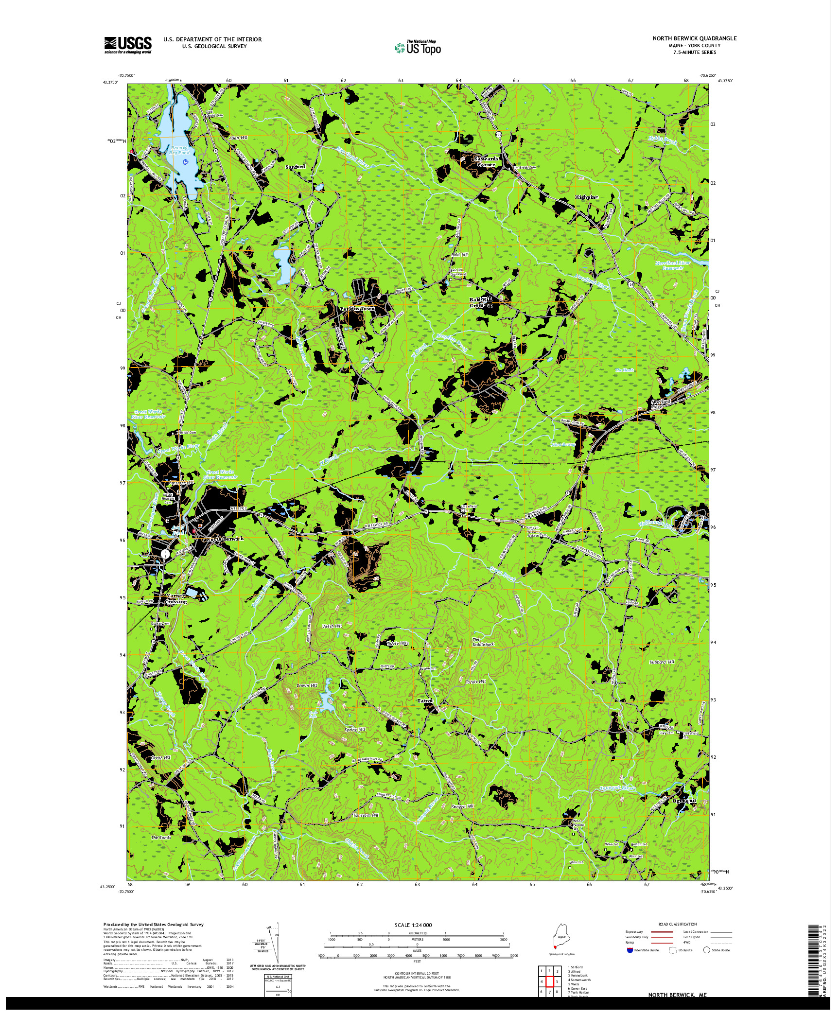 USGS US TOPO 7.5-MINUTE MAP FOR NORTH BERWICK, ME 2021