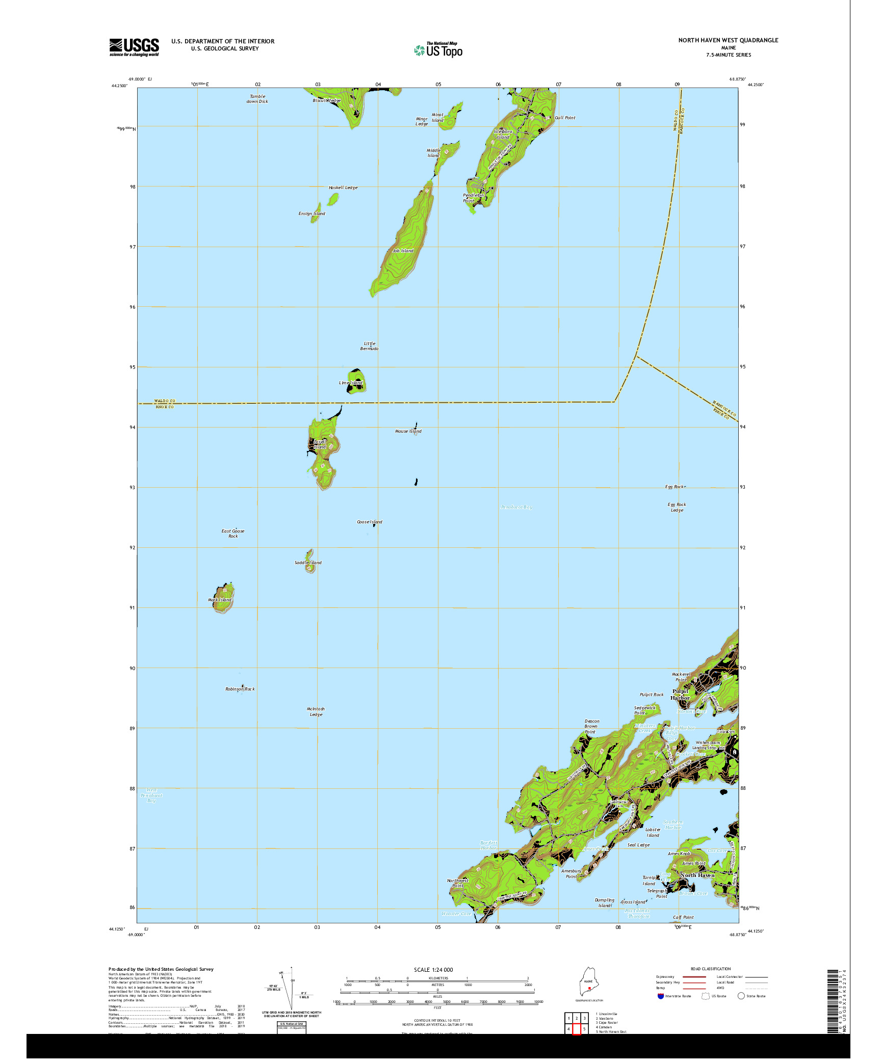 USGS US TOPO 7.5-MINUTE MAP FOR NORTH HAVEN WEST, ME 2021