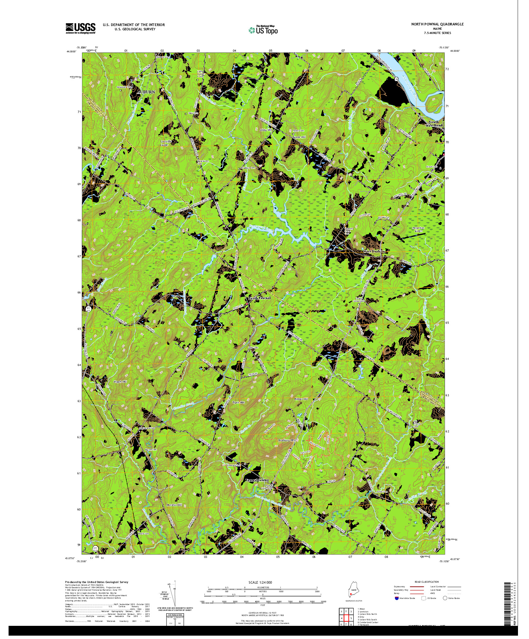 USGS US TOPO 7.5-MINUTE MAP FOR NORTH POWNAL, ME 2021