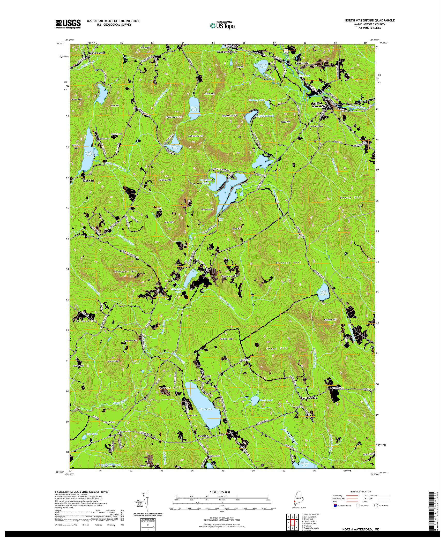USGS US TOPO 7.5-MINUTE MAP FOR NORTH WATERFORD, ME 2021
