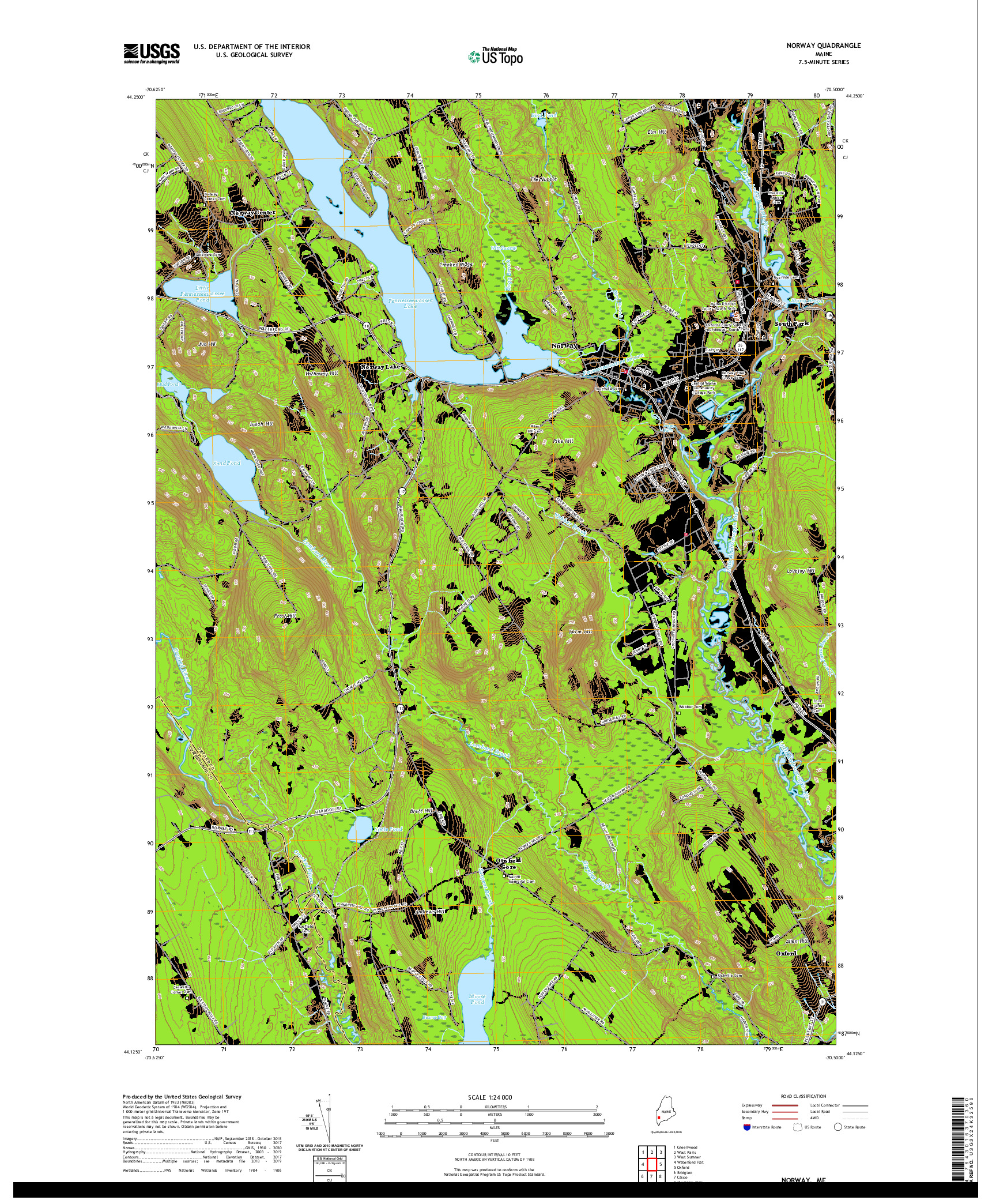USGS US TOPO 7.5-MINUTE MAP FOR NORWAY, ME 2021