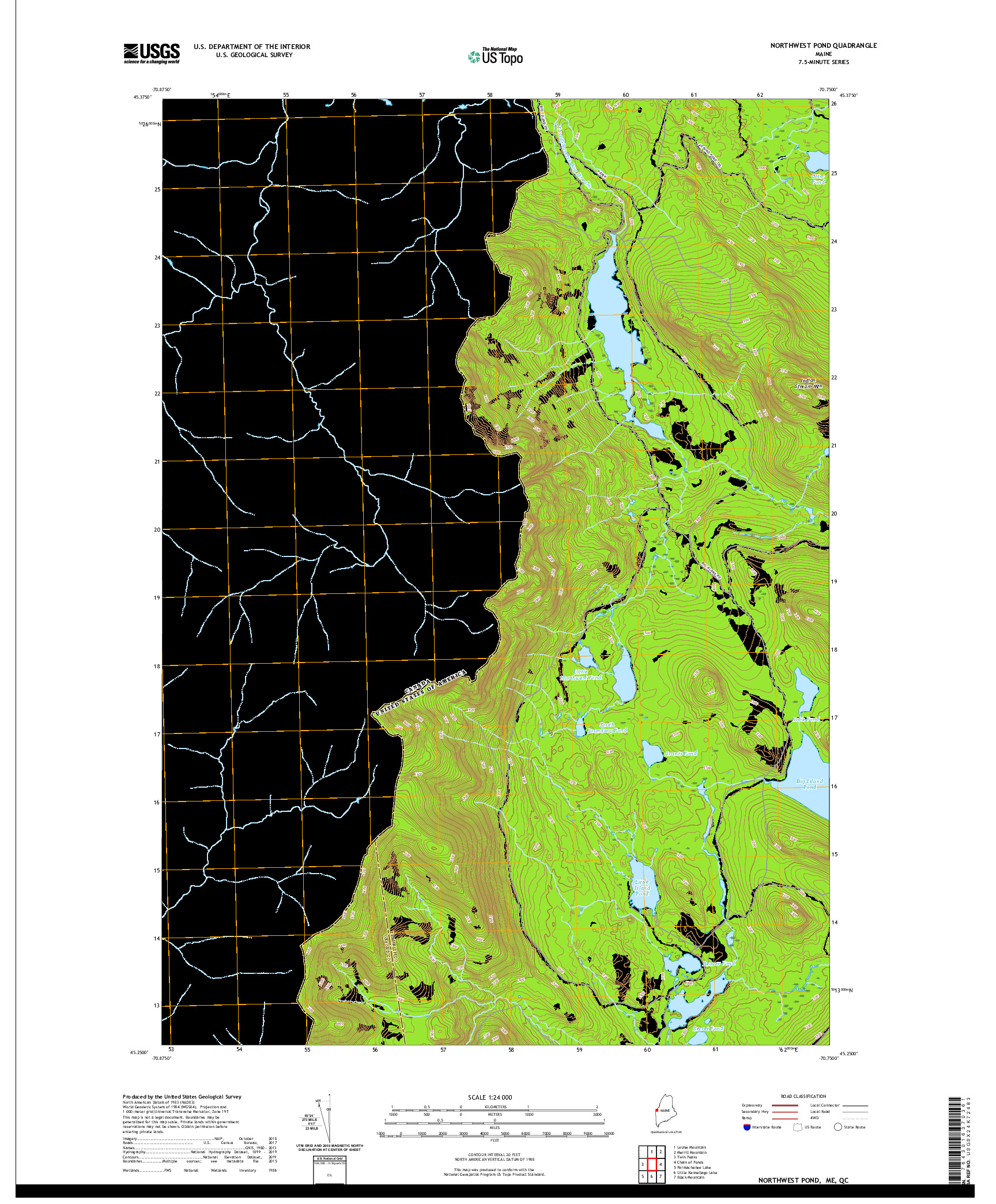 USGS US TOPO 7.5-MINUTE MAP FOR NORTHWEST POND, ME,QC 2021