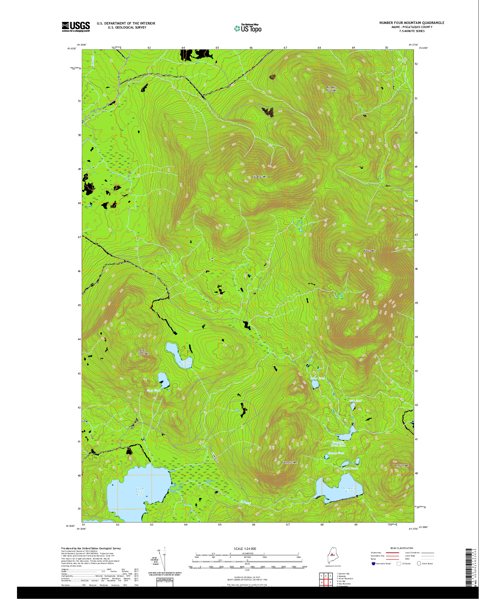 USGS US TOPO 7.5-MINUTE MAP FOR NUMBER FOUR MOUNTAIN, ME 2021