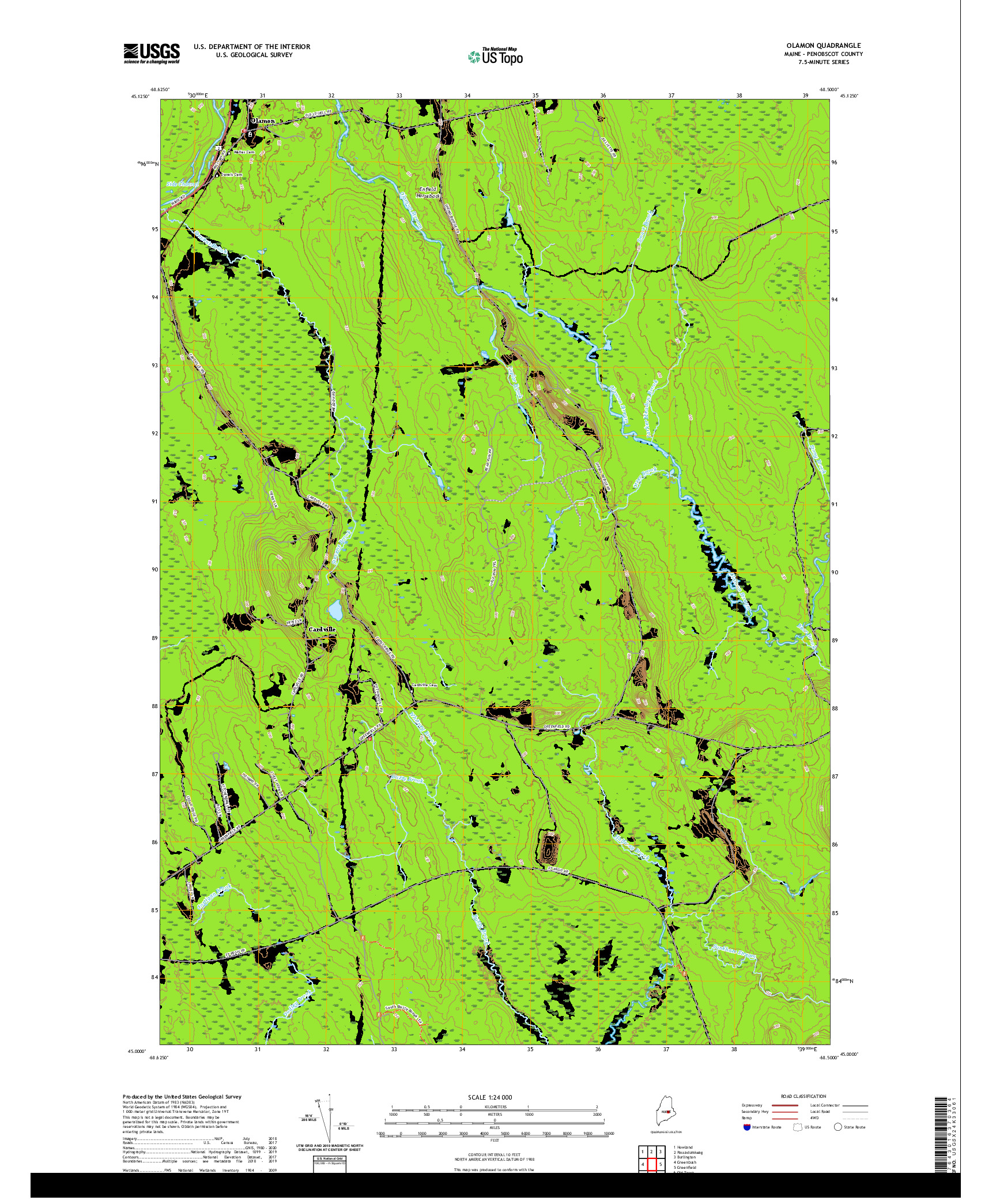 USGS US TOPO 7.5-MINUTE MAP FOR OLAMON, ME 2021