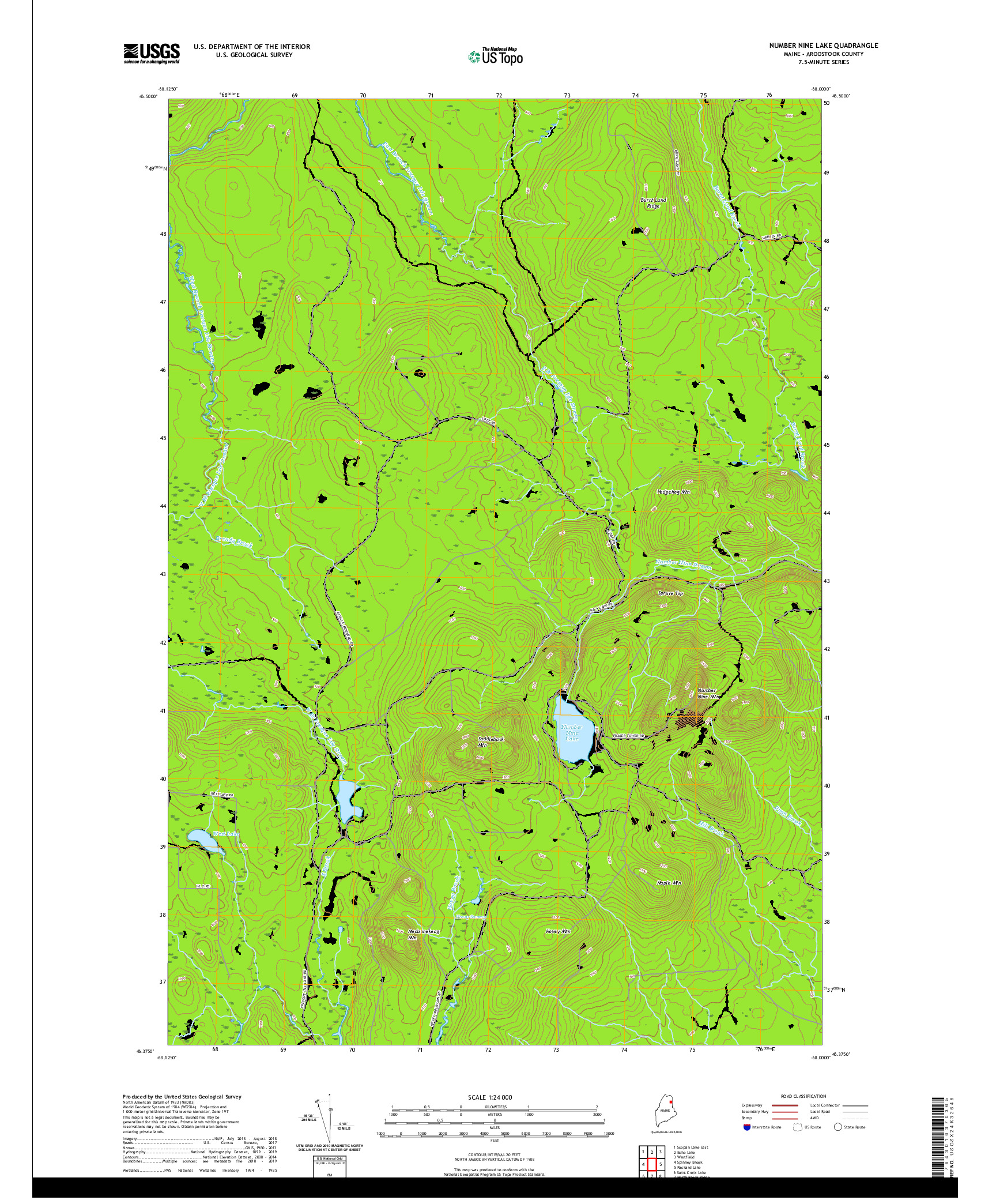 USGS US TOPO 7.5-MINUTE MAP FOR NUMBER NINE LAKE, ME 2021