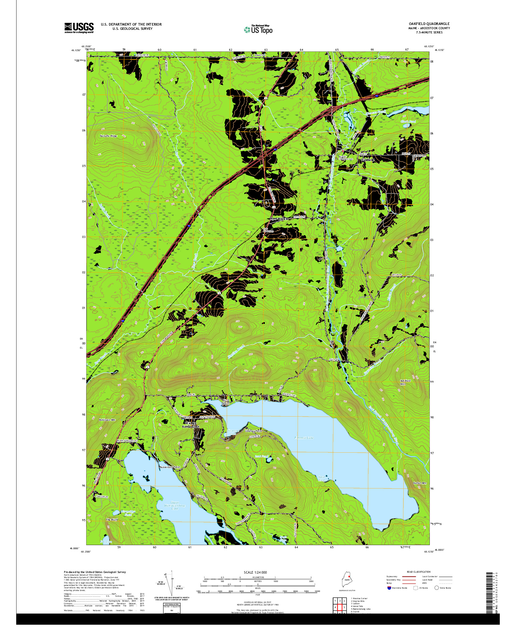 USGS US TOPO 7.5-MINUTE MAP FOR OAKFIELD, ME 2021