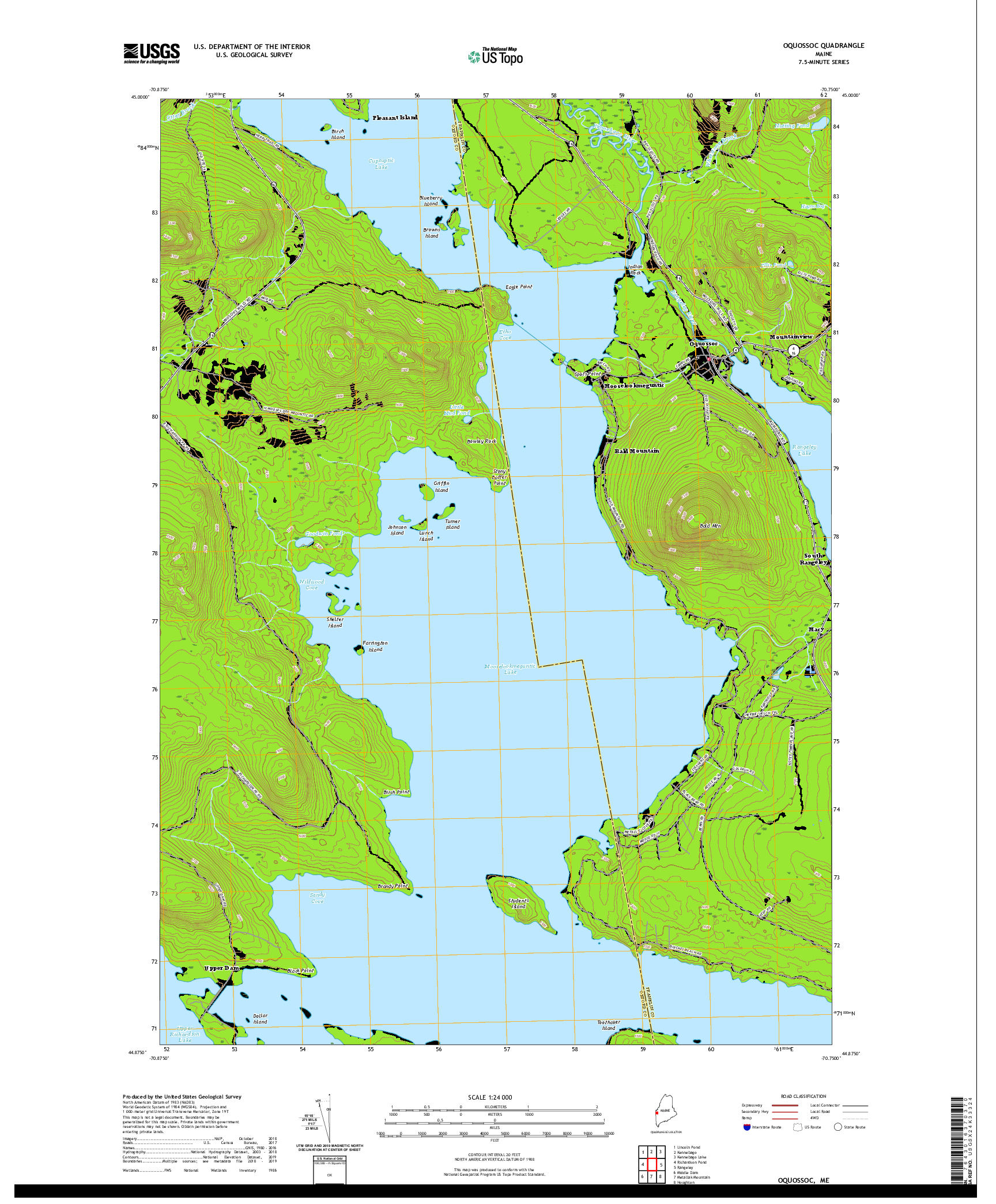 USGS US TOPO 7.5-MINUTE MAP FOR OQUOSSOC, ME 2021