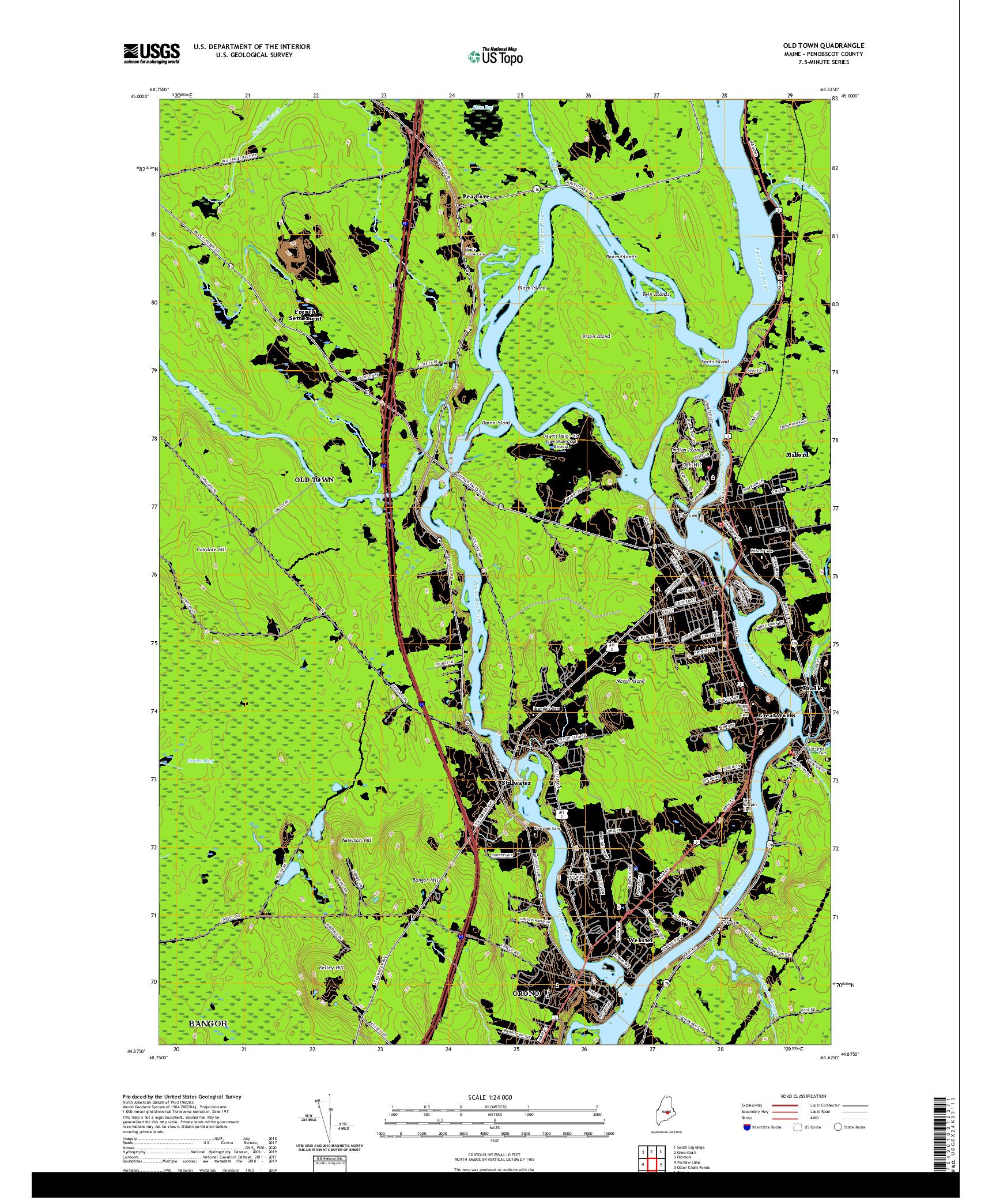 USGS US TOPO 7.5-MINUTE MAP FOR OLD TOWN, ME 2021