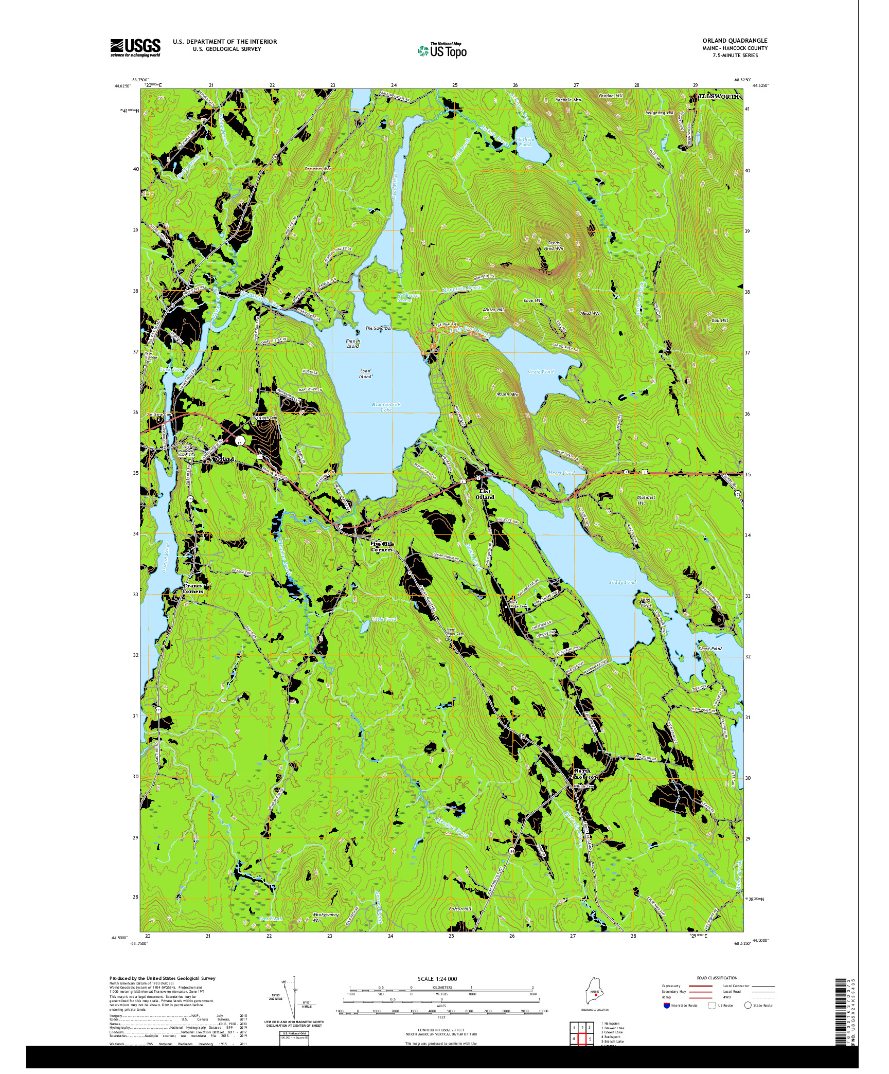 USGS US TOPO 7.5-MINUTE MAP FOR ORLAND, ME 2021