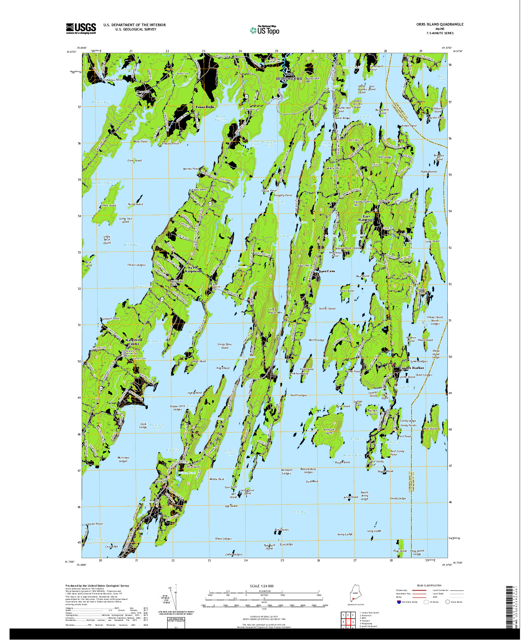 USGS US TOPO 7.5-MINUTE MAP FOR ORRS ISLAND, ME 2021