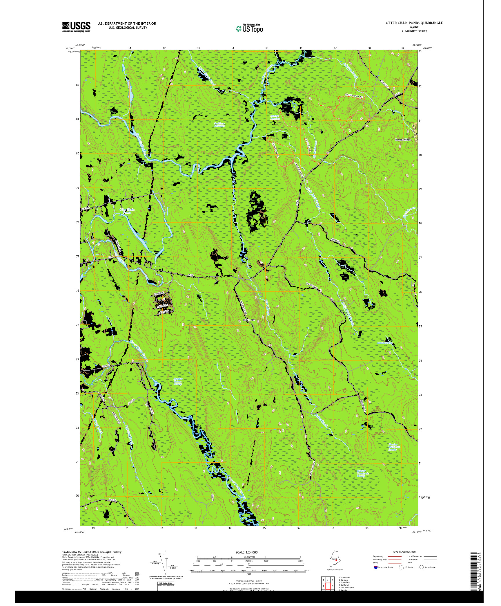 USGS US TOPO 7.5-MINUTE MAP FOR OTTER CHAIN PONDS, ME 2021
