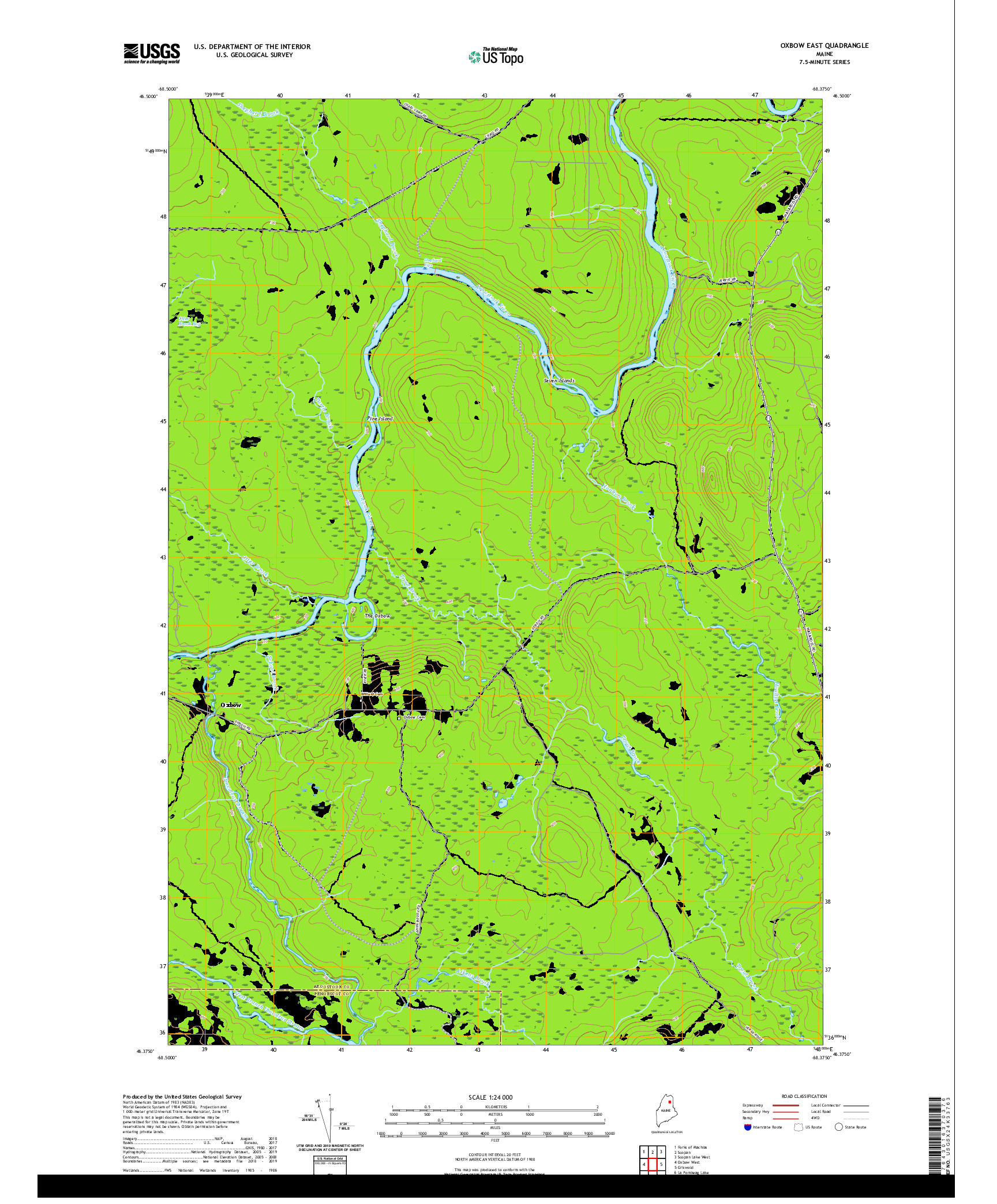 USGS US TOPO 7.5-MINUTE MAP FOR OXBOW EAST, ME 2021