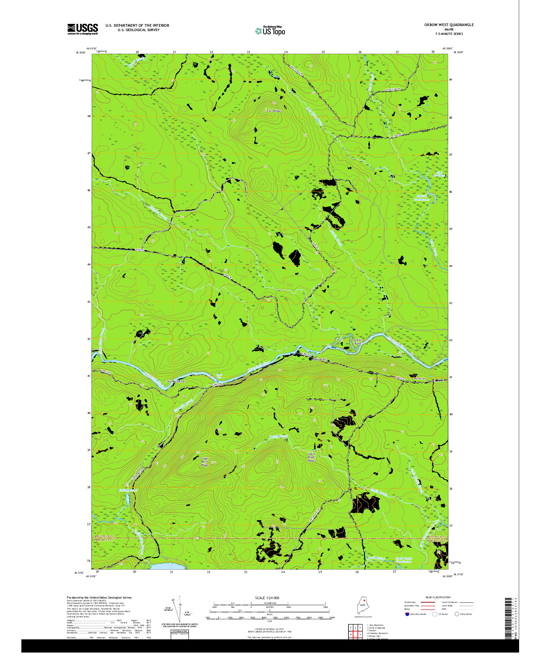 USGS US TOPO 7.5-MINUTE MAP FOR OXBOW WEST, ME 2021