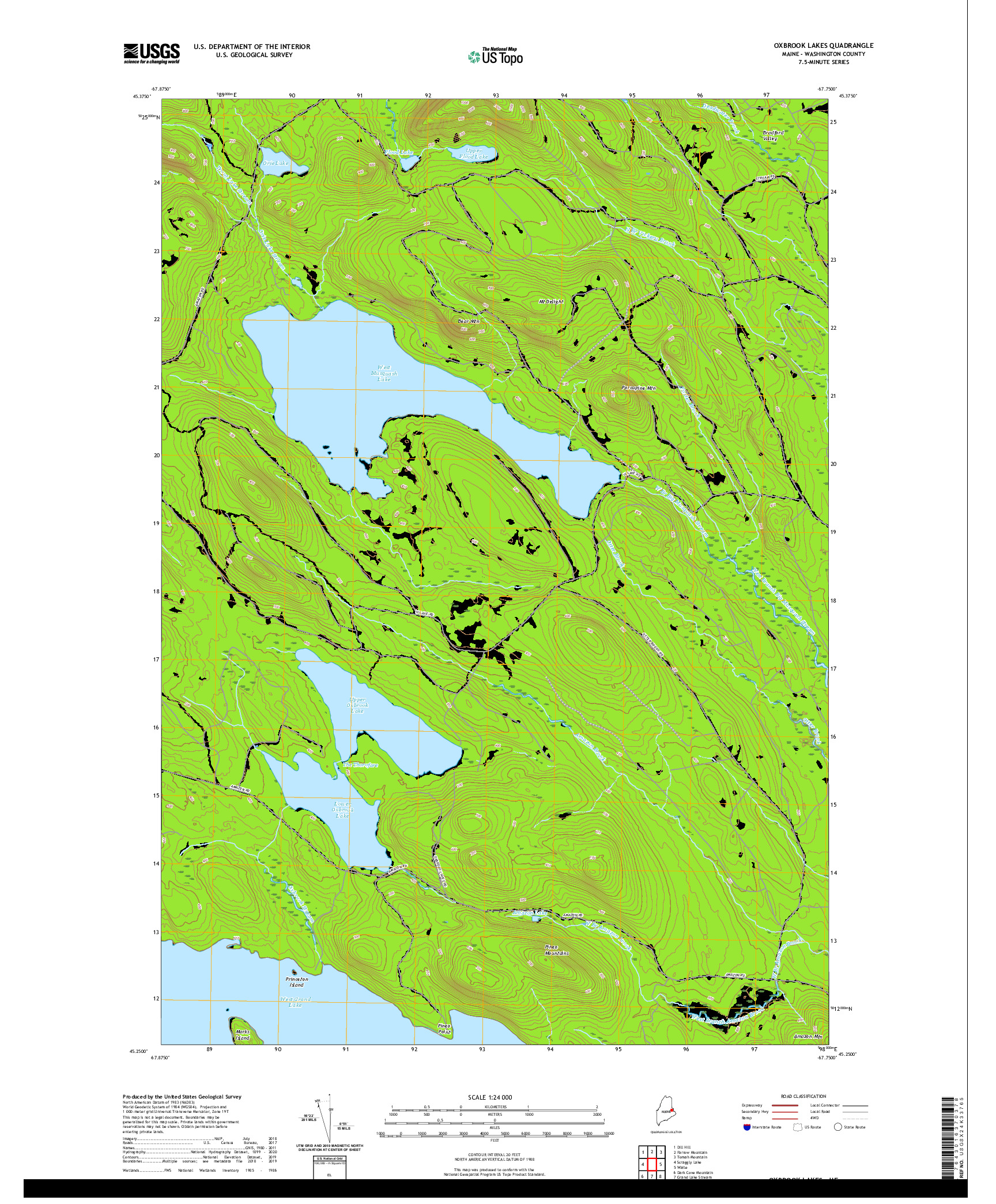 USGS US TOPO 7.5-MINUTE MAP FOR OXBROOK LAKES, ME 2021