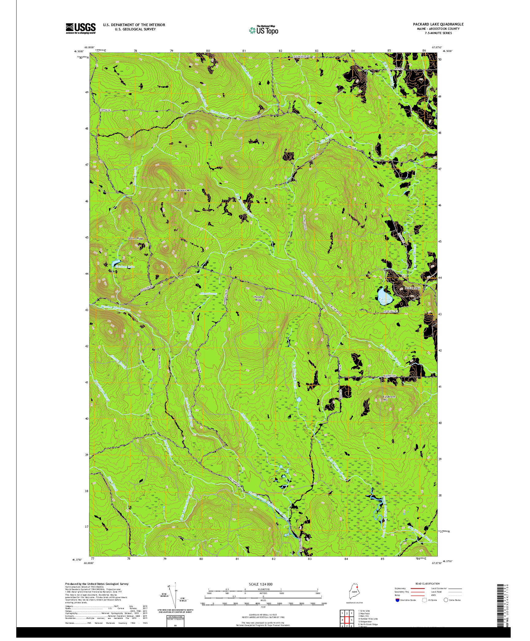 USGS US TOPO 7.5-MINUTE MAP FOR PACKARD LAKE, ME 2021