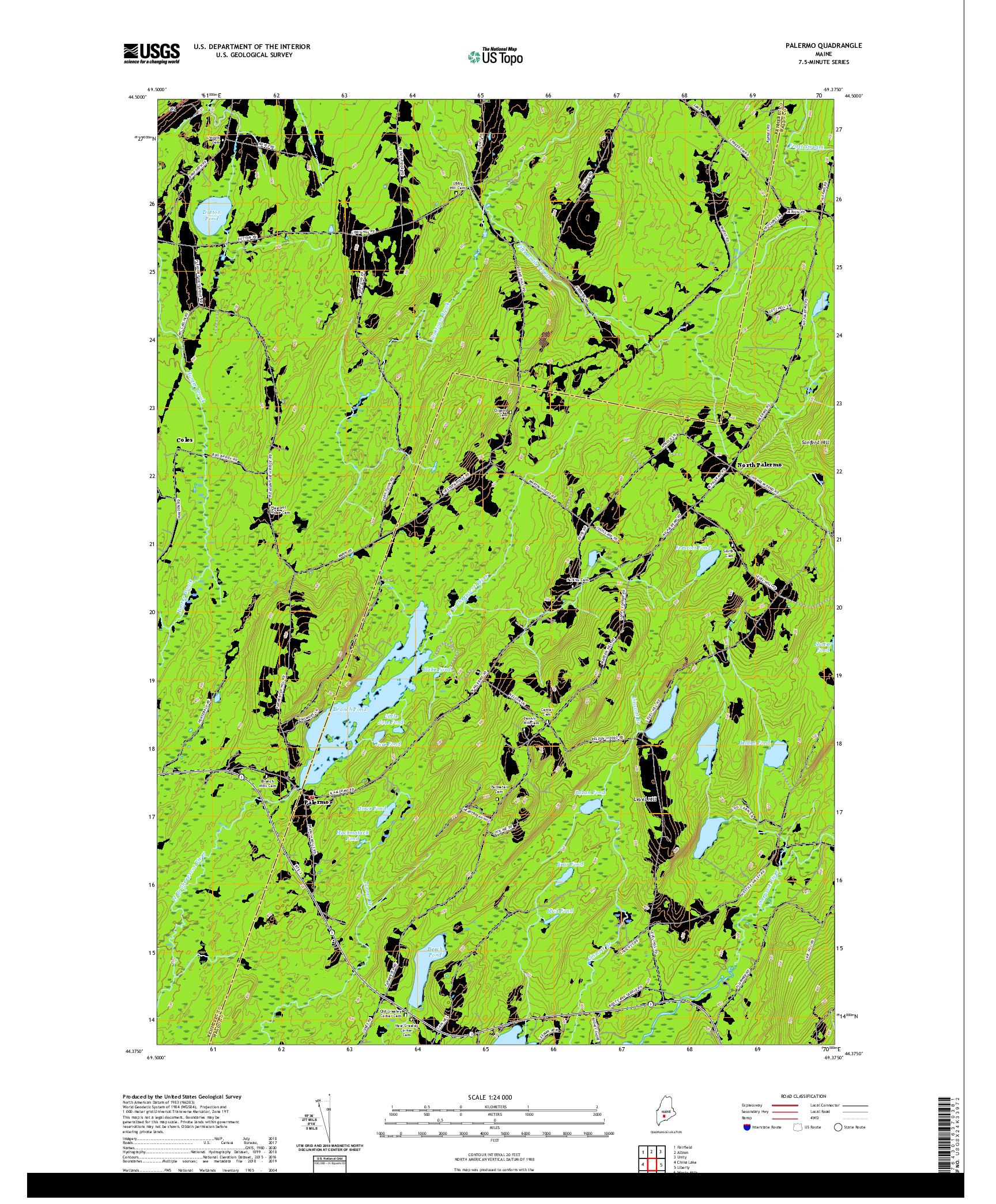 USGS US TOPO 7.5-MINUTE MAP FOR PALERMO, ME 2021