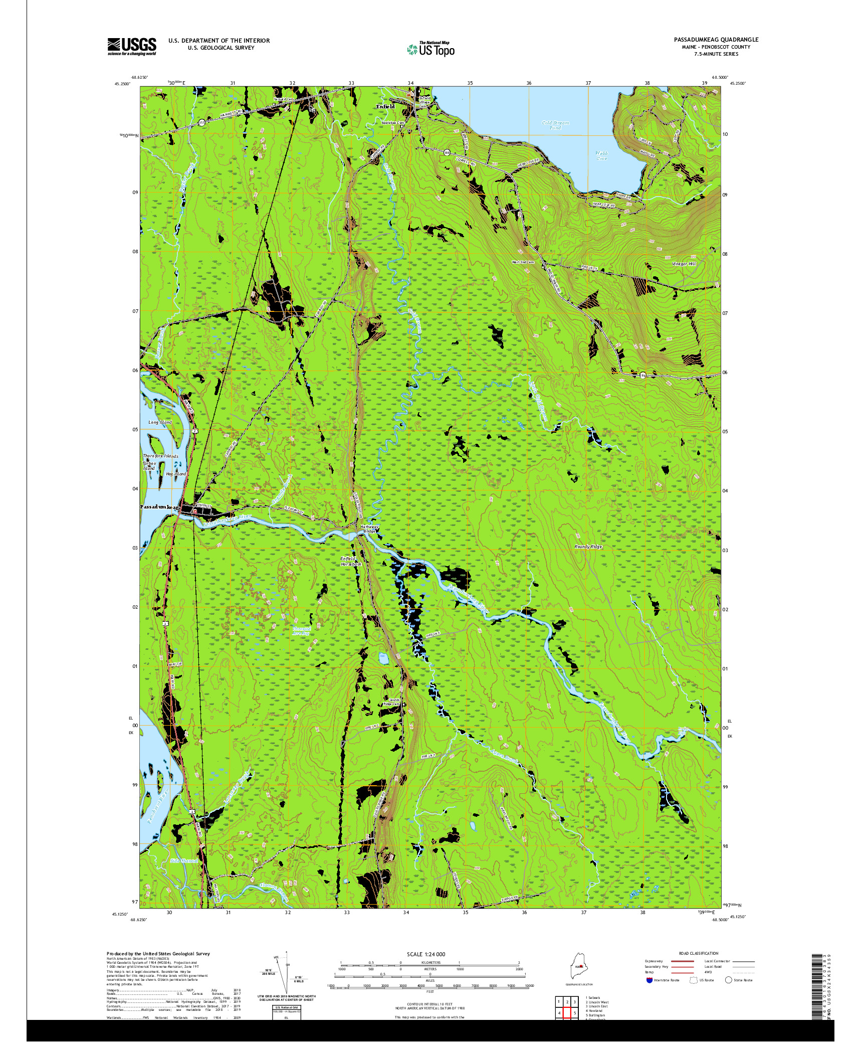 USGS US TOPO 7.5-MINUTE MAP FOR PASSADUMKEAG, ME 2021