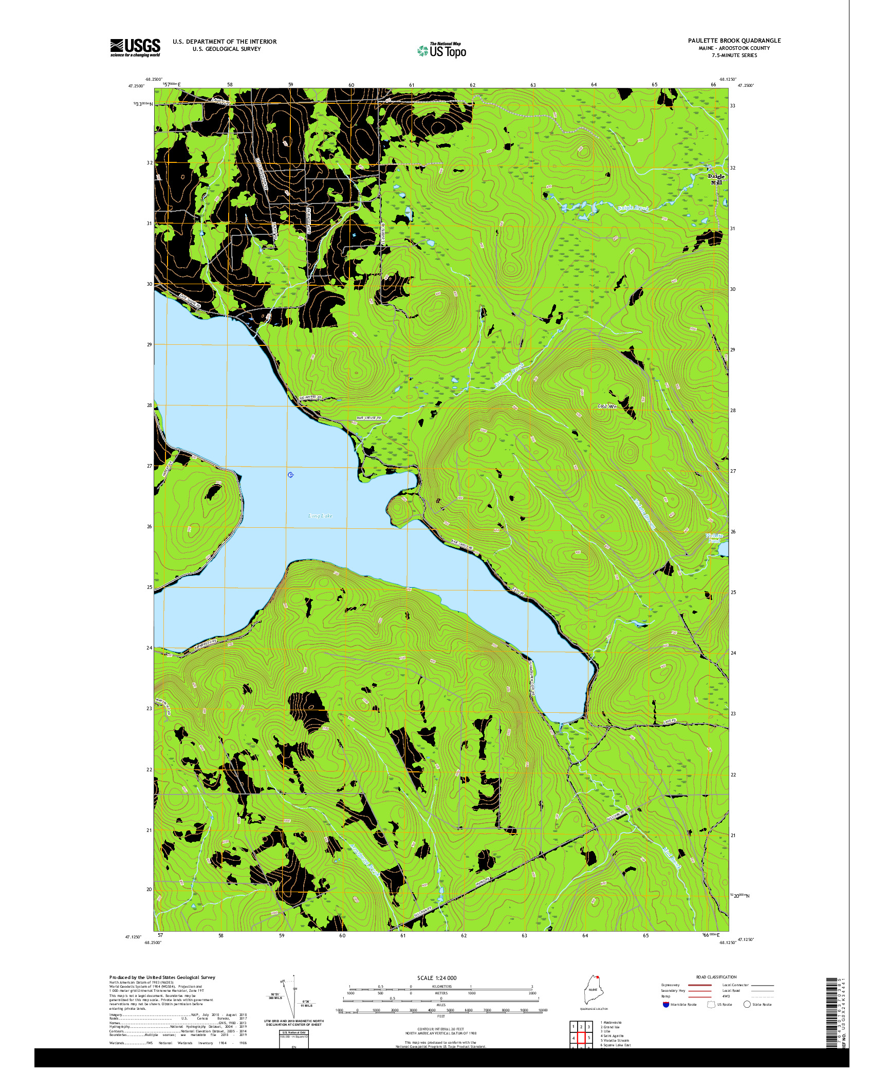 USGS US TOPO 7.5-MINUTE MAP FOR PAULETTE BROOK, ME 2021