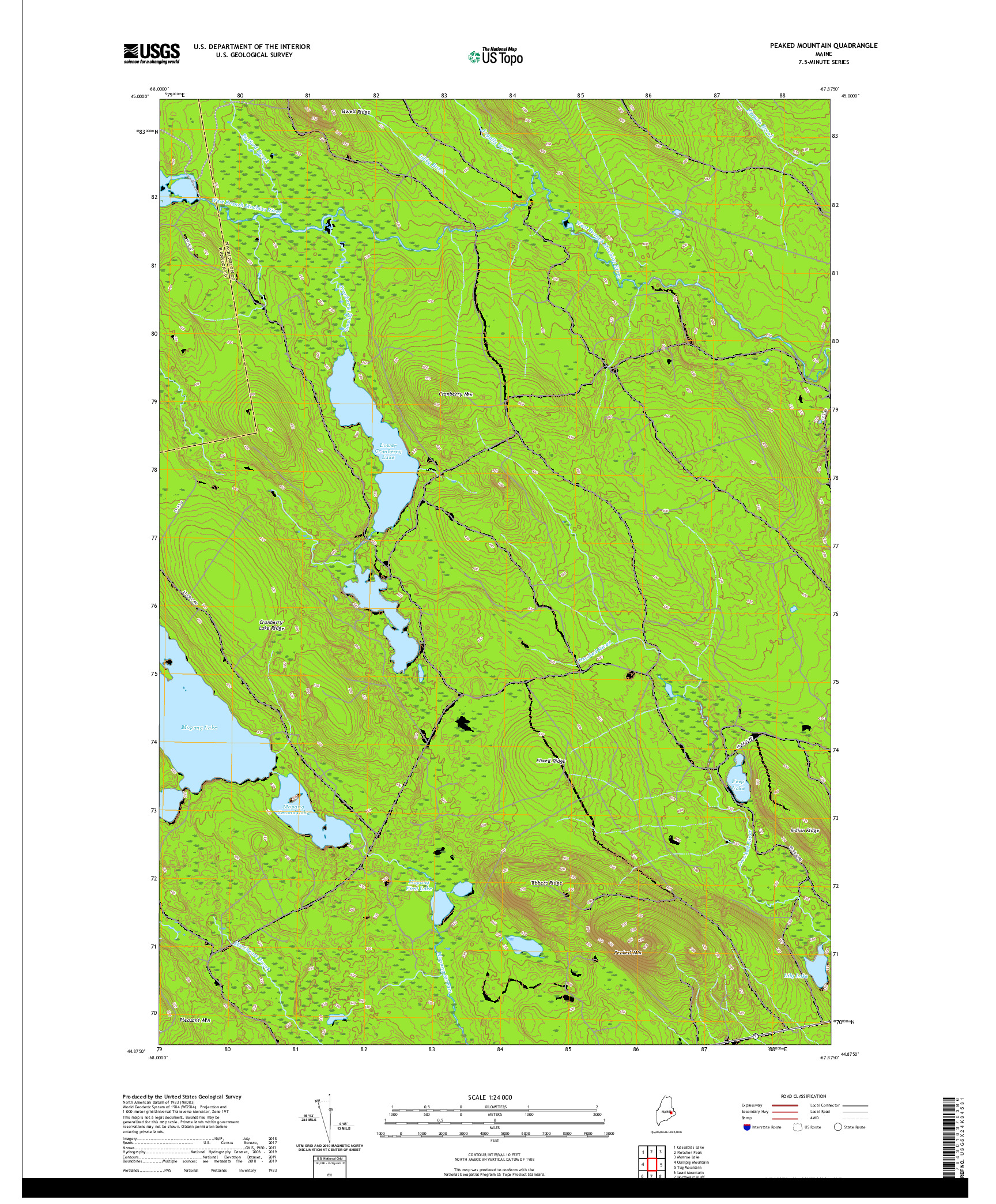 USGS US TOPO 7.5-MINUTE MAP FOR PEAKED MOUNTAIN, ME 2021