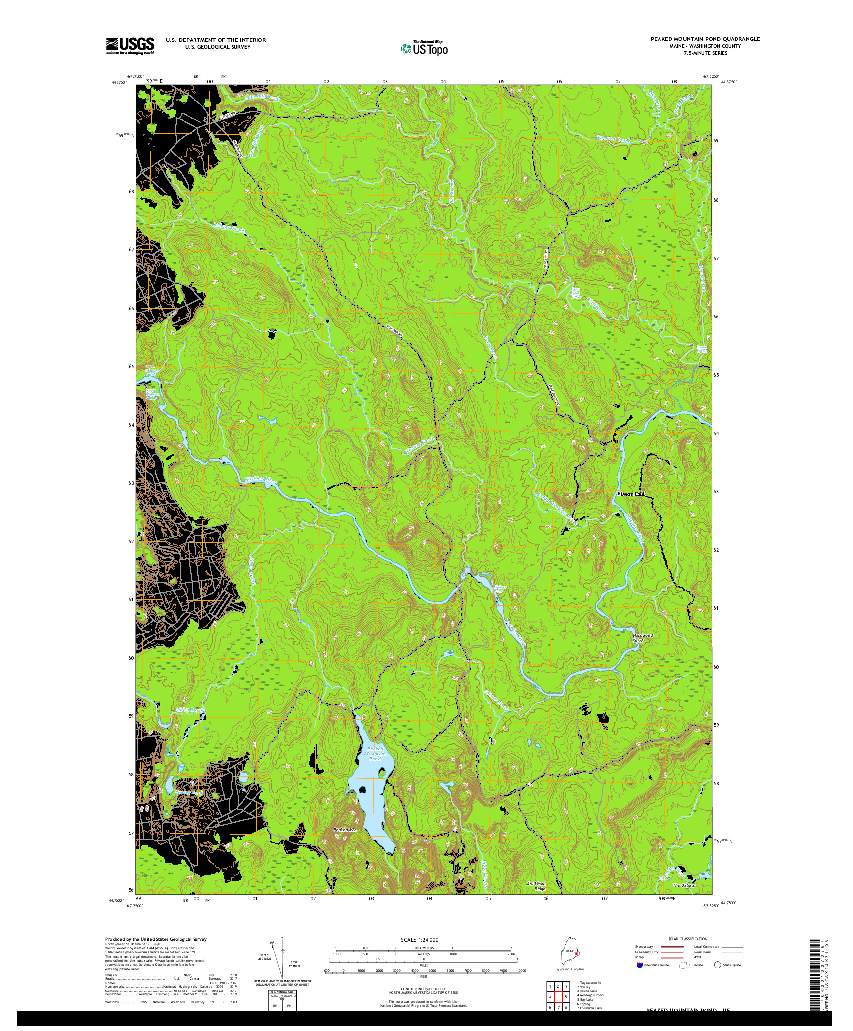 USGS US TOPO 7.5-MINUTE MAP FOR PEAKED MOUNTAIN POND, ME 2021