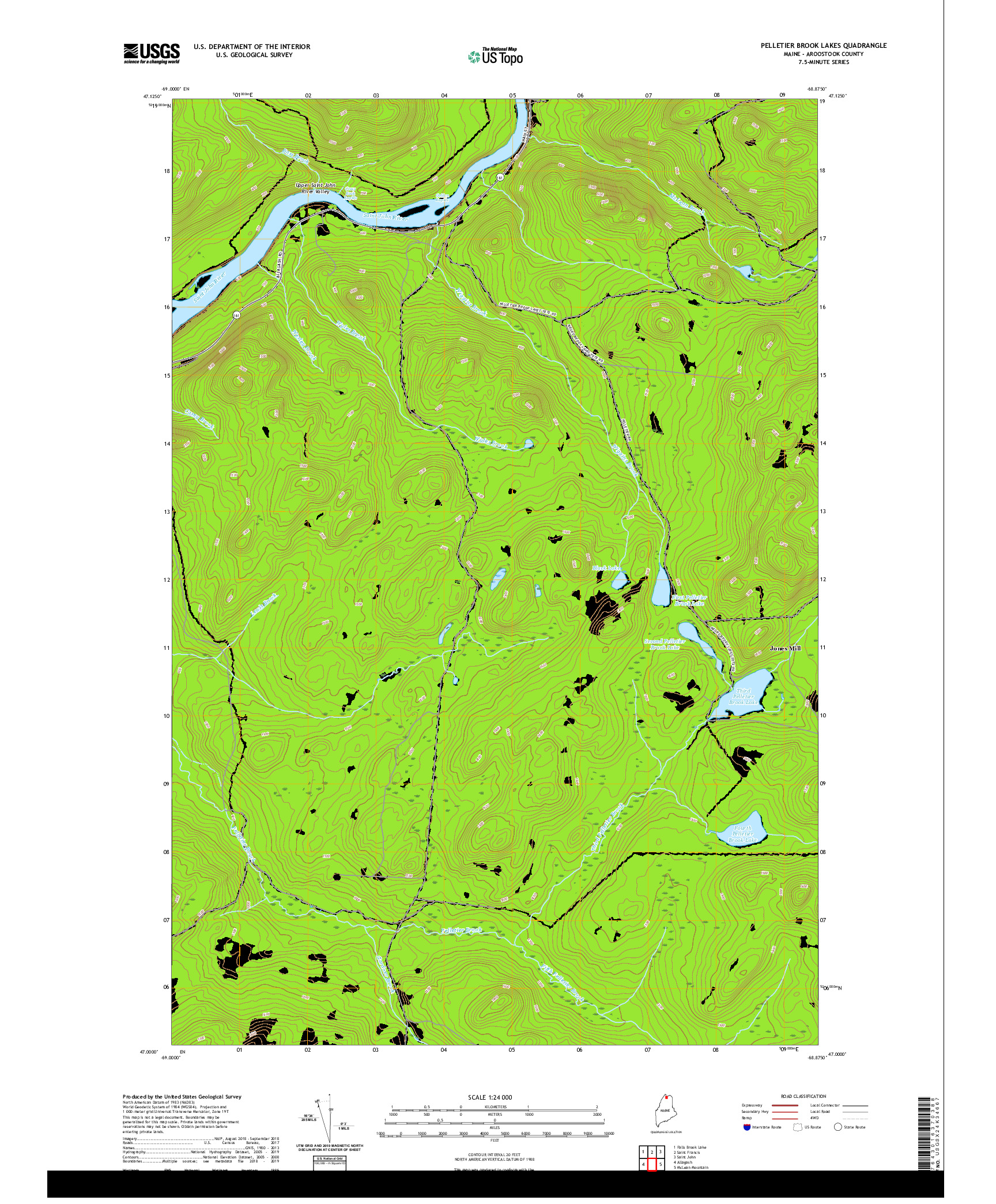 USGS US TOPO 7.5-MINUTE MAP FOR PELLETIER BROOK LAKES, ME 2021