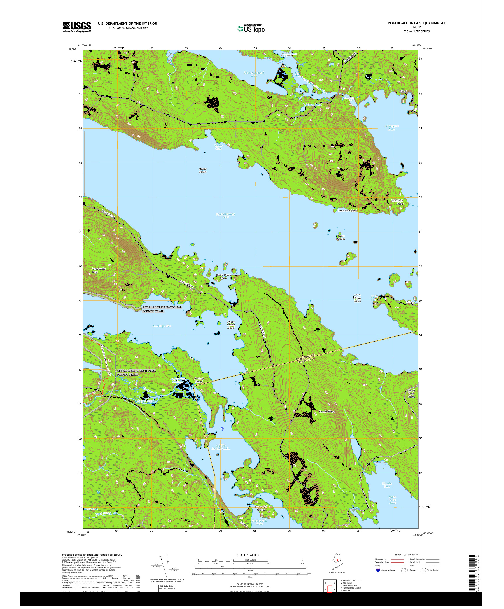 USGS US TOPO 7.5-MINUTE MAP FOR PEMADUMCOOK LAKE, ME 2021