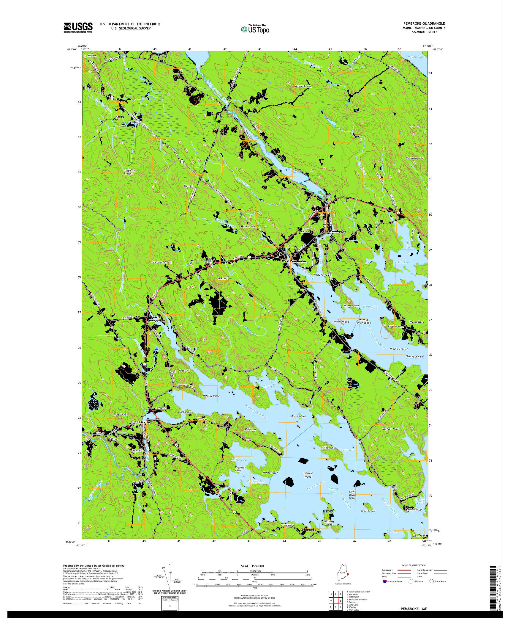USGS US TOPO 7.5-MINUTE MAP FOR PEMBROKE, ME 2021