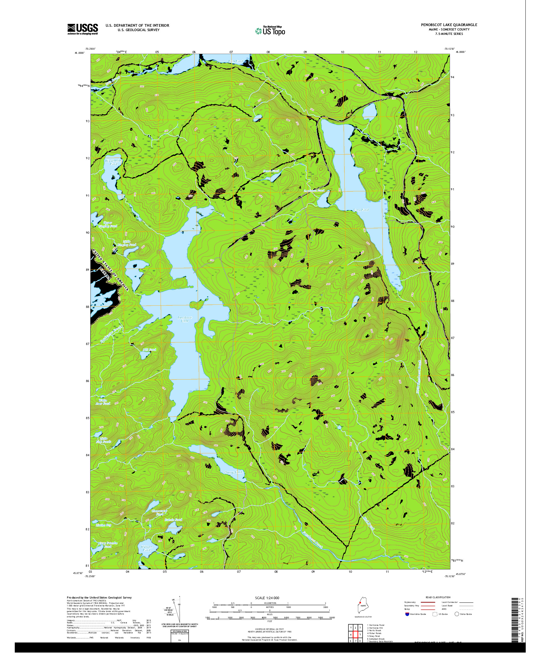 USGS US TOPO 7.5-MINUTE MAP FOR PENOBSCOT LAKE, ME,QC 2021