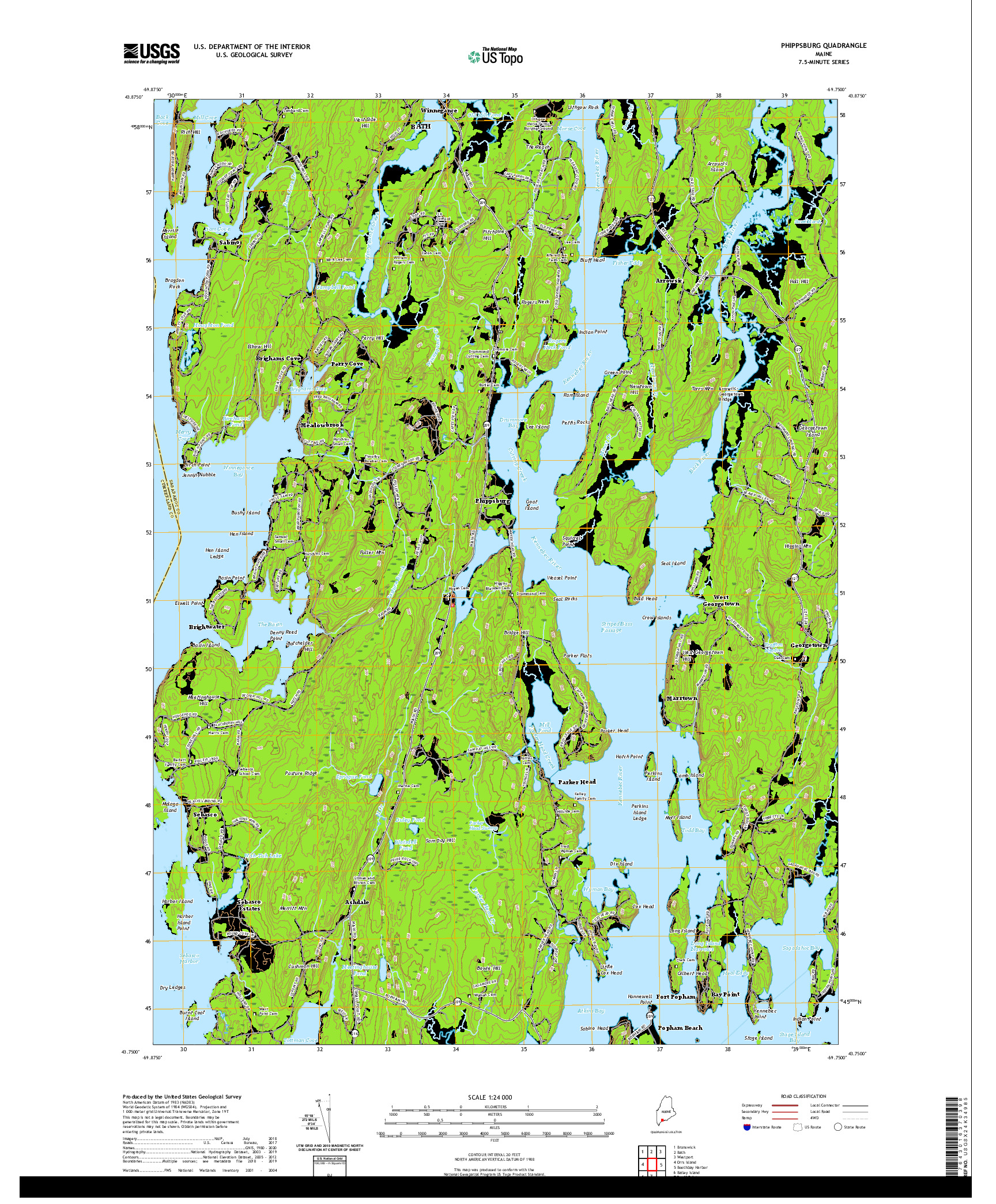 USGS US TOPO 7.5-MINUTE MAP FOR PHIPPSBURG, ME 2021
