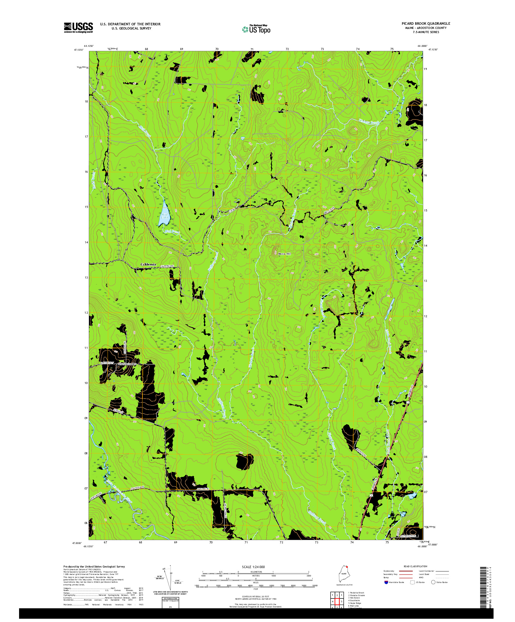 USGS US TOPO 7.5-MINUTE MAP FOR PICARD BROOK, ME 2021