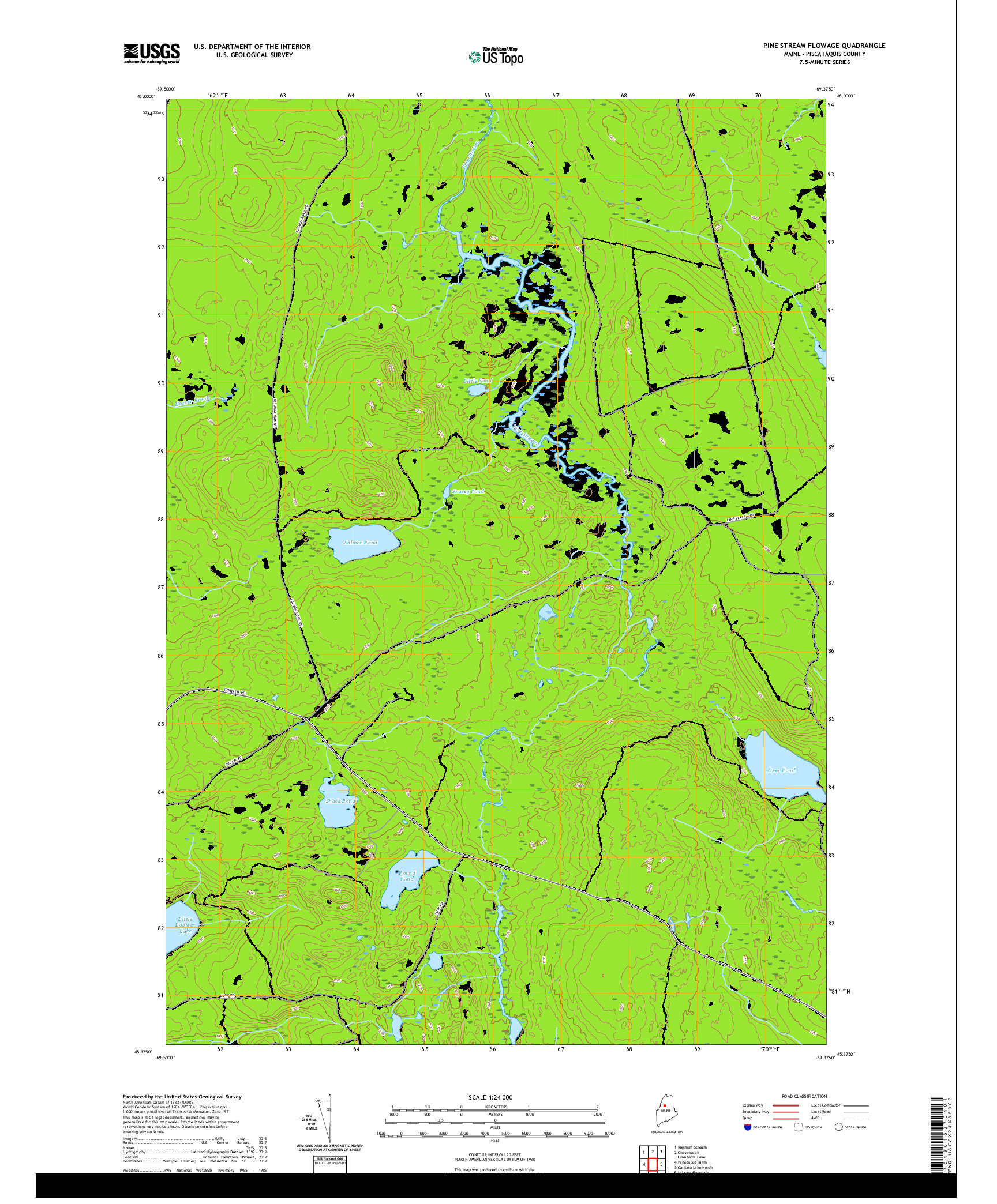 USGS US TOPO 7.5-MINUTE MAP FOR PINE STREAM FLOWAGE, ME 2021