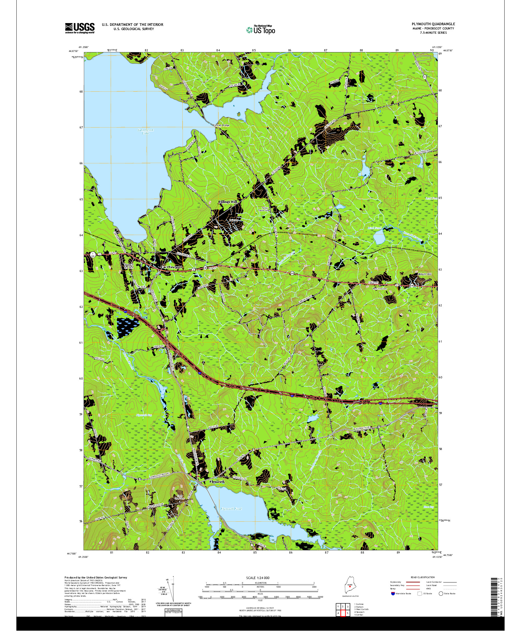 USGS US TOPO 7.5-MINUTE MAP FOR PLYMOUTH, ME 2021