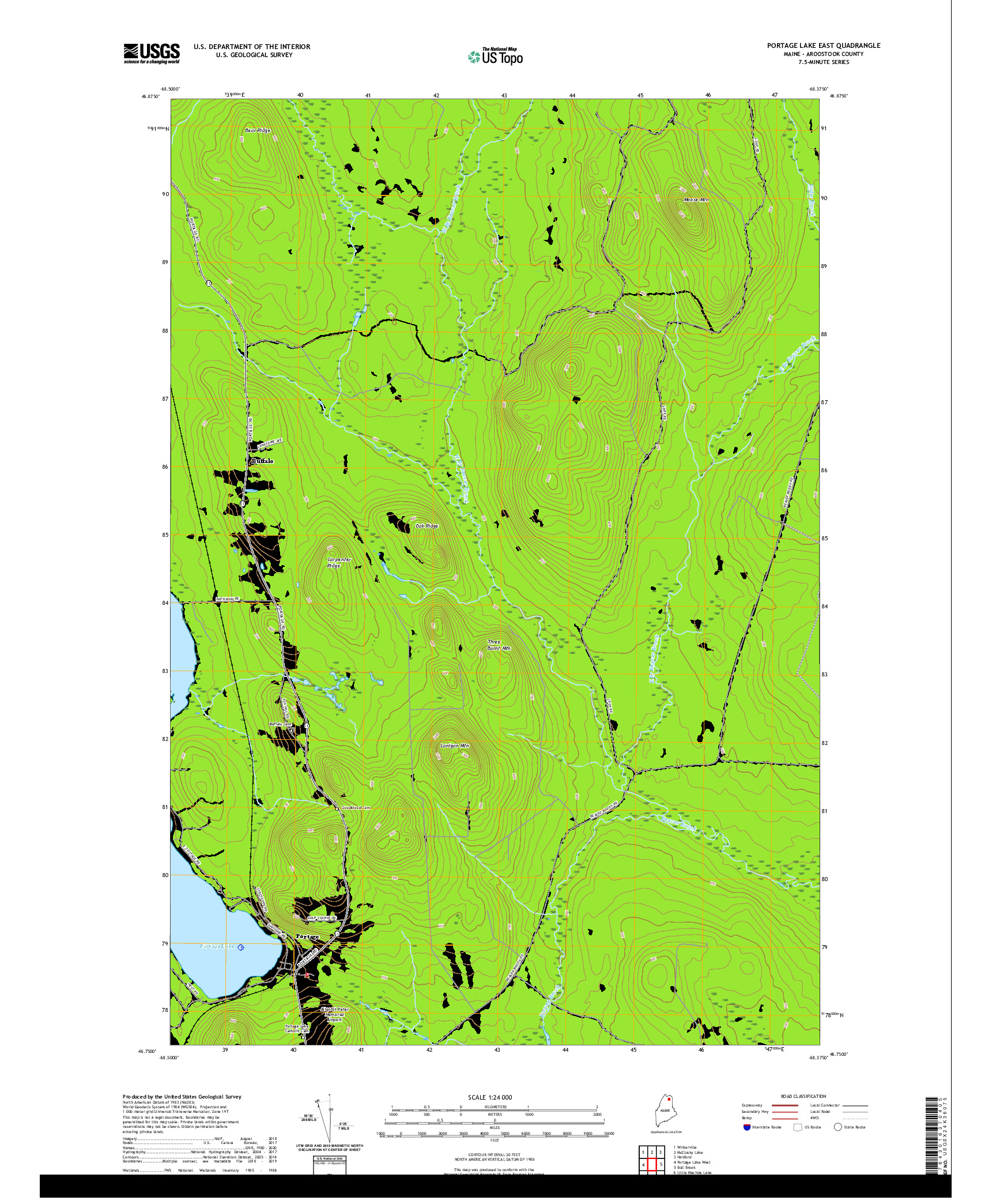 USGS US TOPO 7.5-MINUTE MAP FOR PORTAGE LAKE EAST, ME 2021
