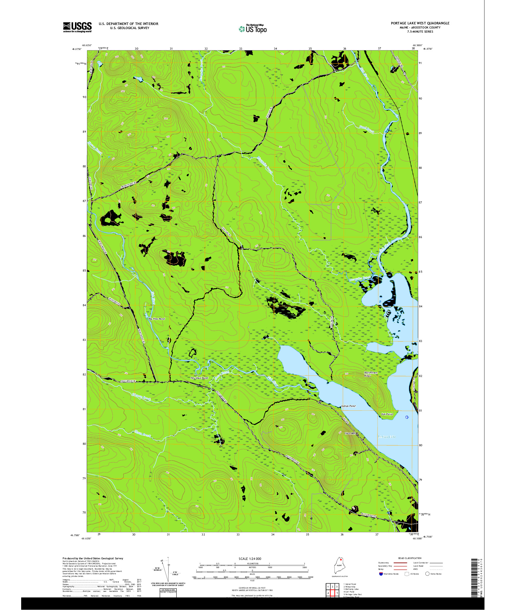 USGS US TOPO 7.5-MINUTE MAP FOR PORTAGE LAKE WEST, ME 2021