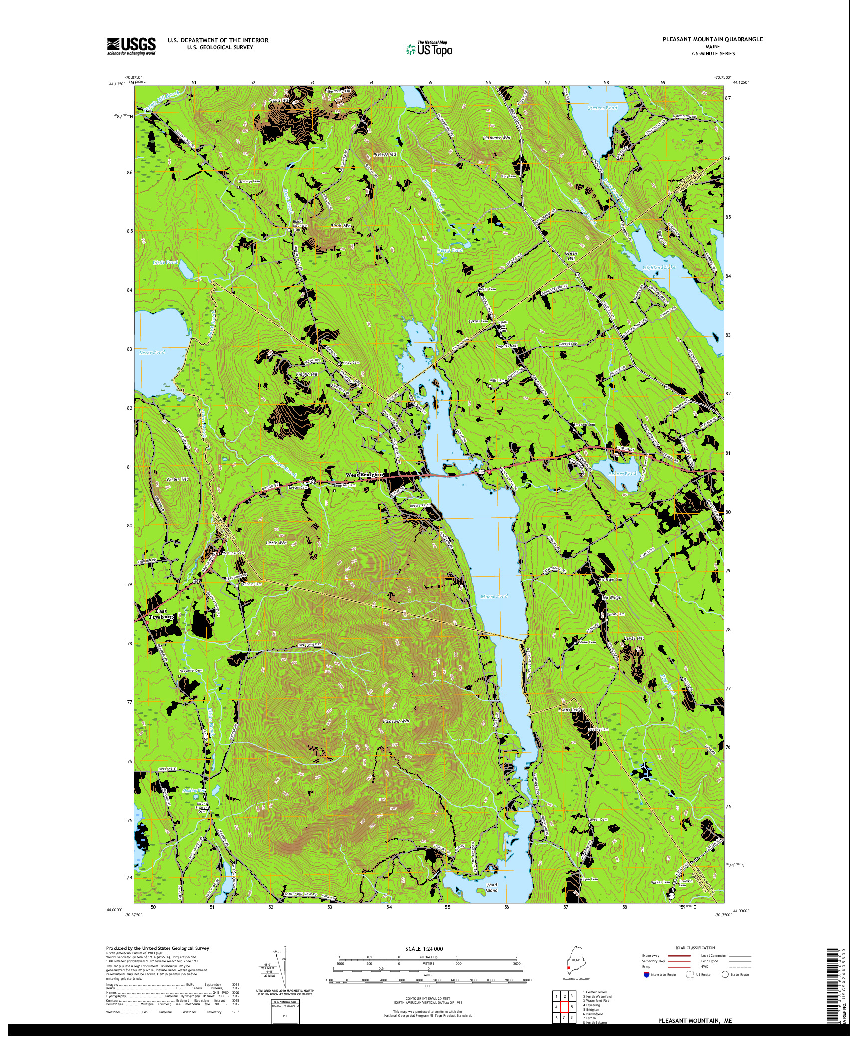 USGS US TOPO 7.5-MINUTE MAP FOR PLEASANT MOUNTAIN, ME 2021