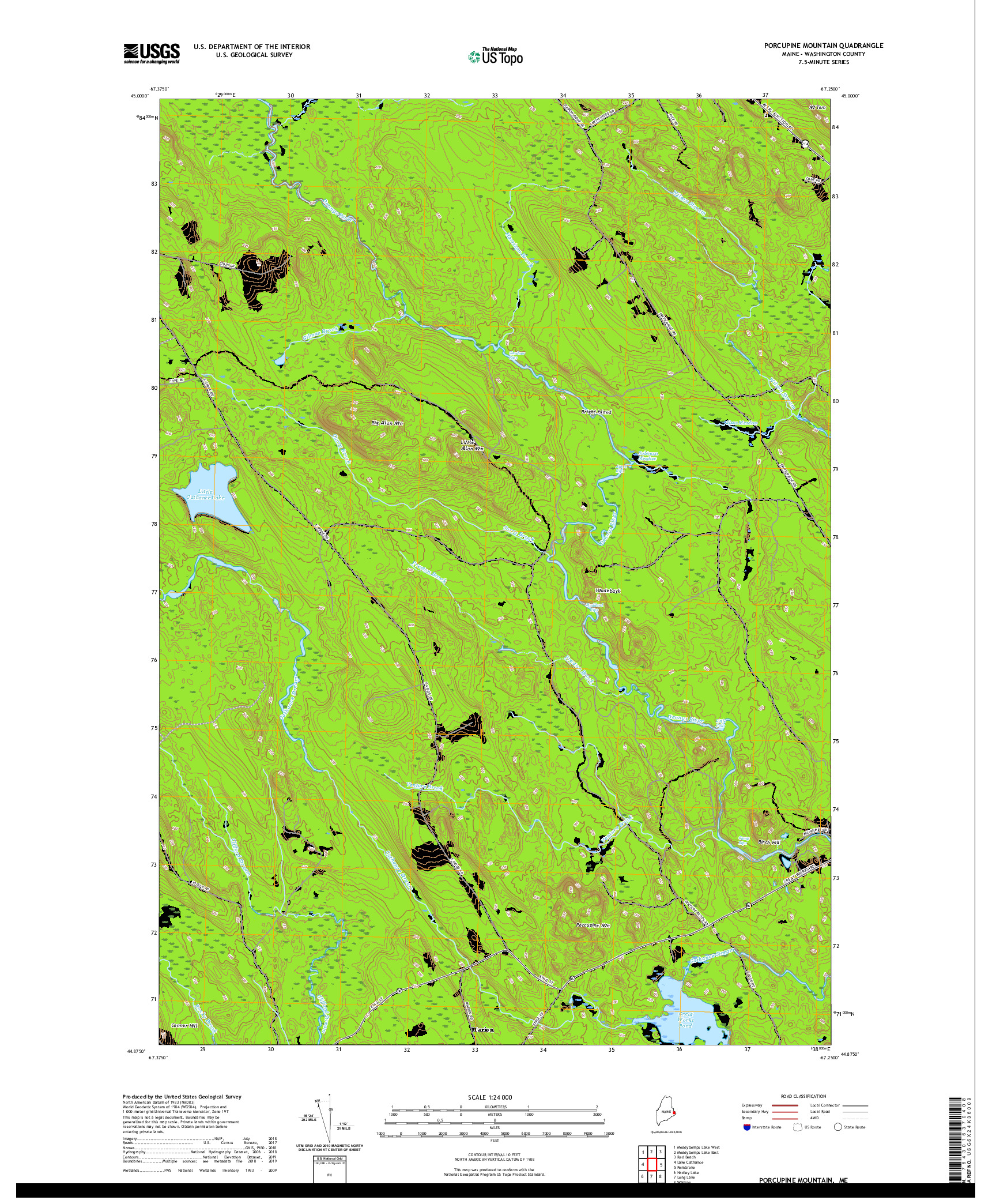 USGS US TOPO 7.5-MINUTE MAP FOR PORCUPINE MOUNTAIN, ME 2021