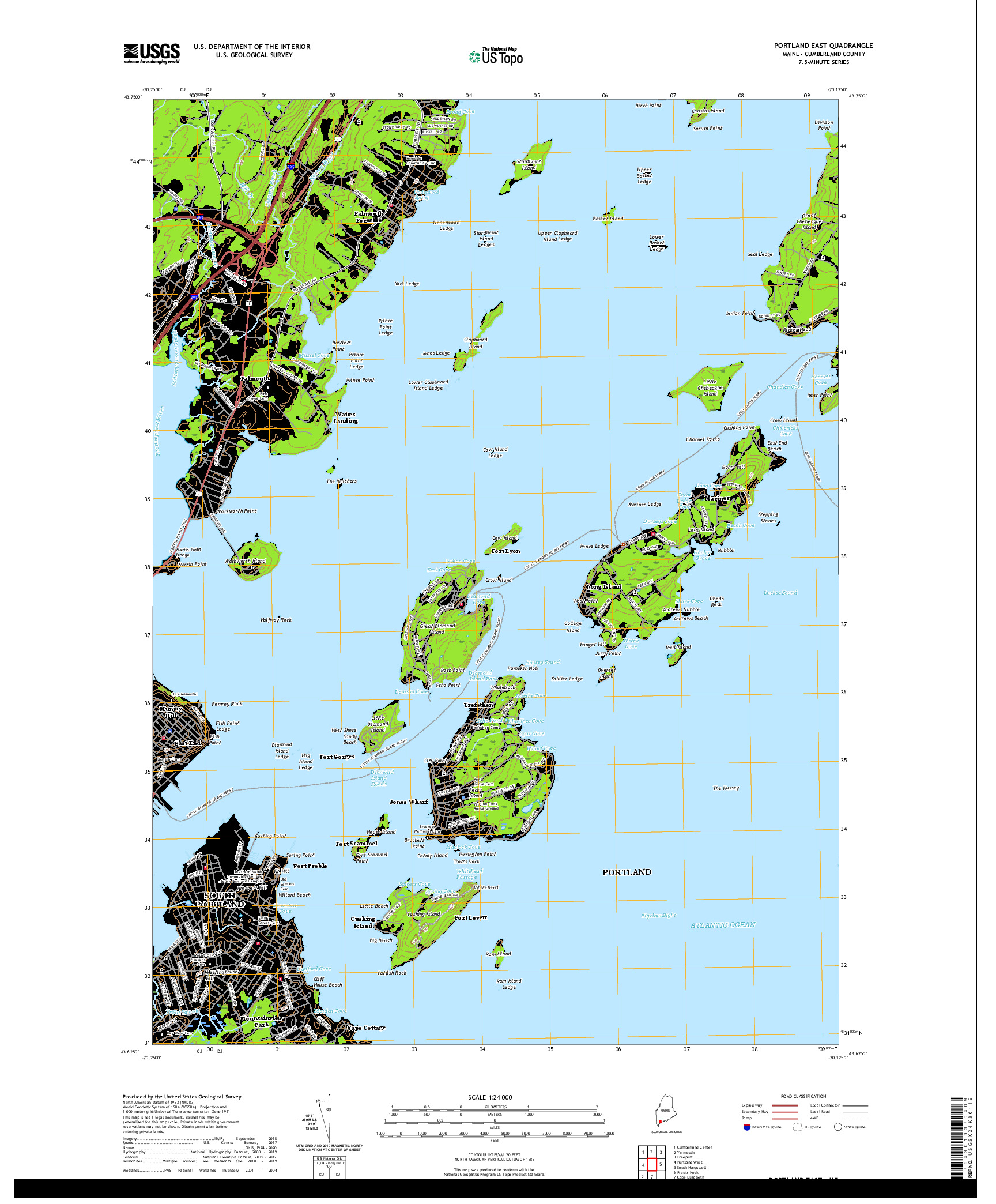 USGS US TOPO 7.5-MINUTE MAP FOR PORTLAND EAST, ME 2021