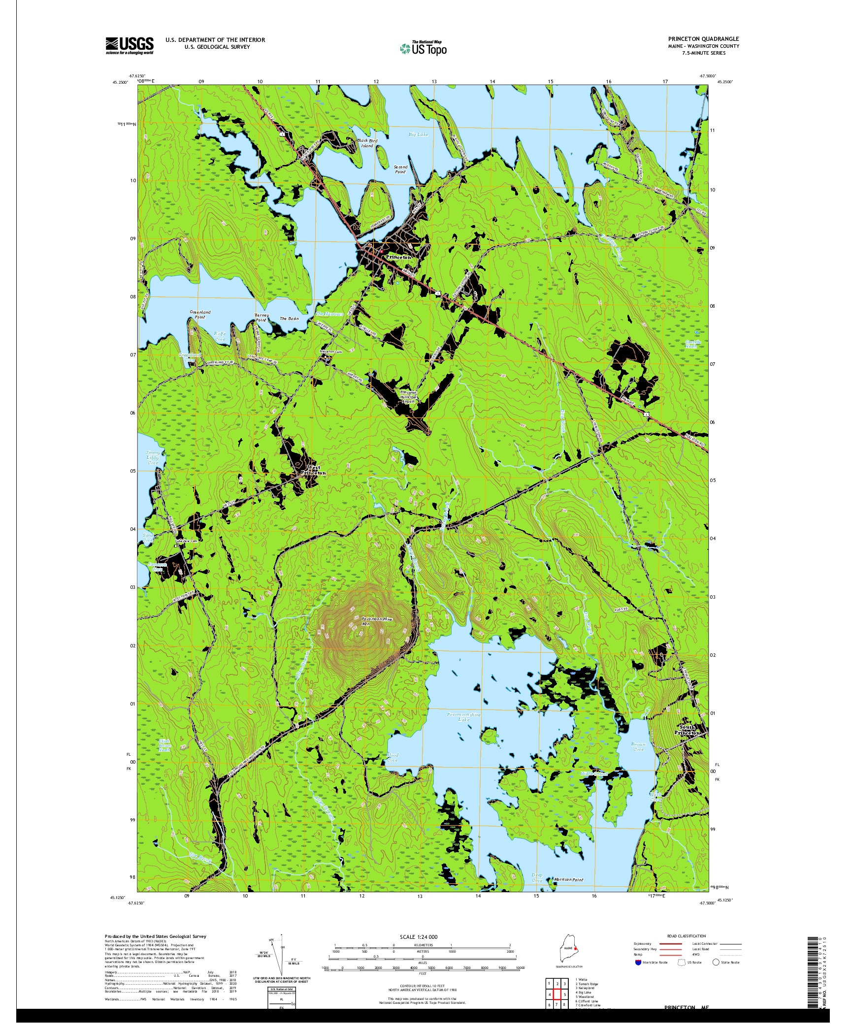 USGS US TOPO 7.5-MINUTE MAP FOR PRINCETON, ME 2021