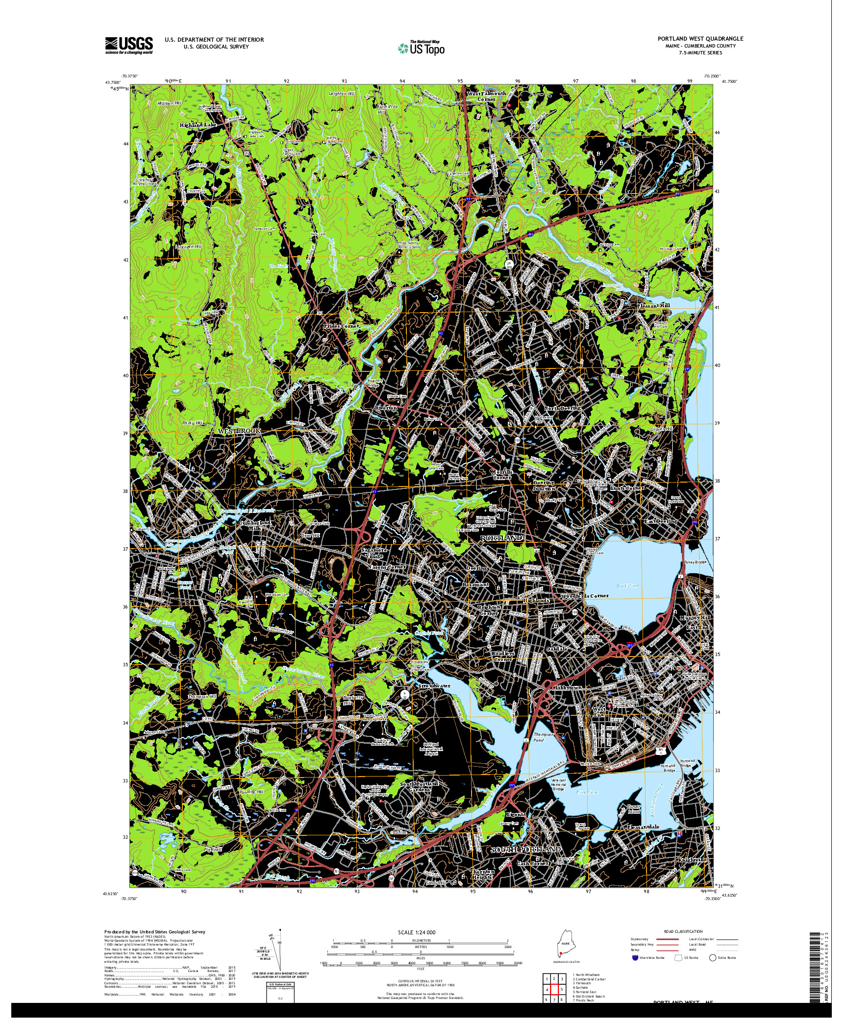 USGS US TOPO 7.5-MINUTE MAP FOR PORTLAND WEST, ME 2021