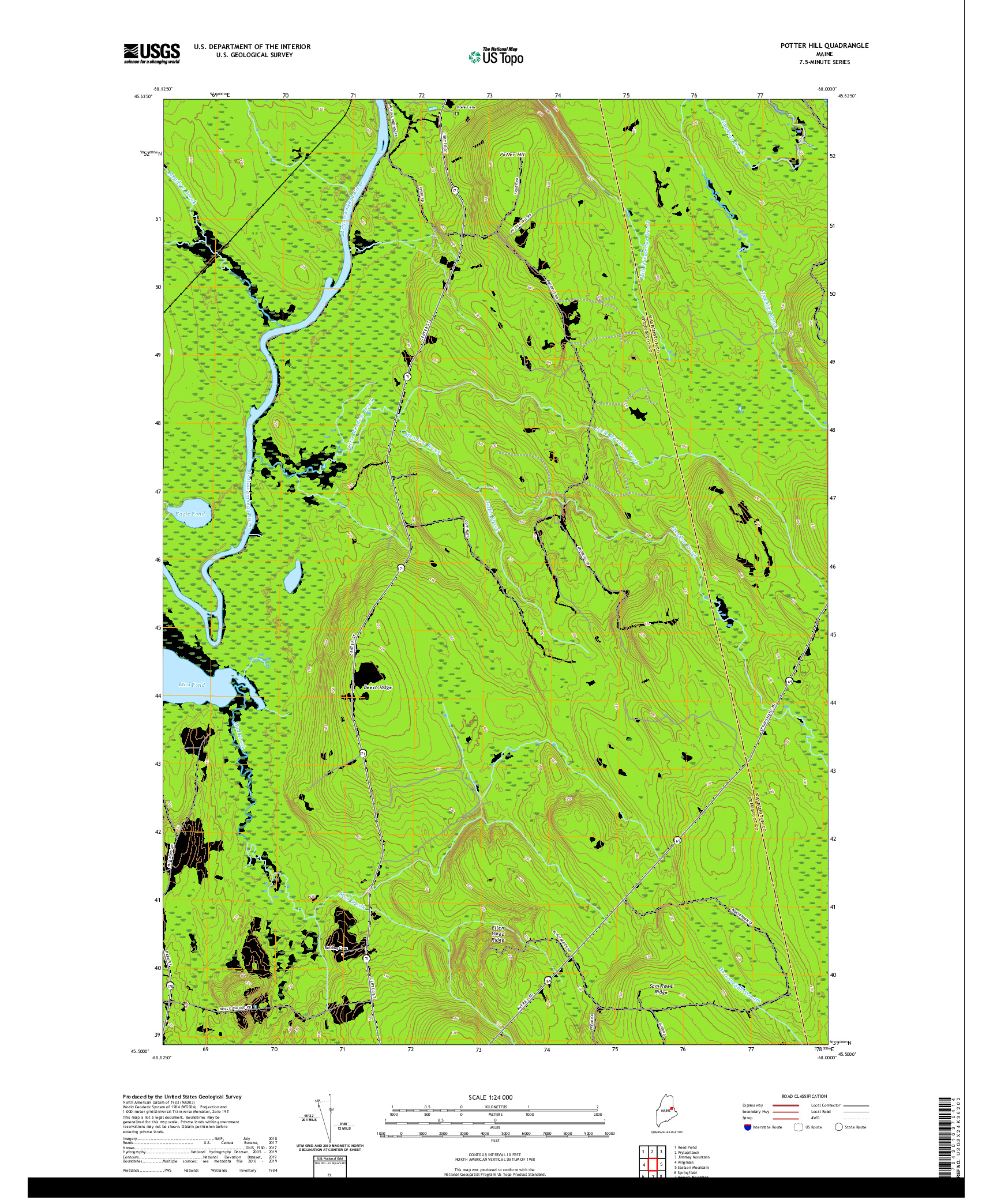 USGS US TOPO 7.5-MINUTE MAP FOR POTTER HILL, ME 2021